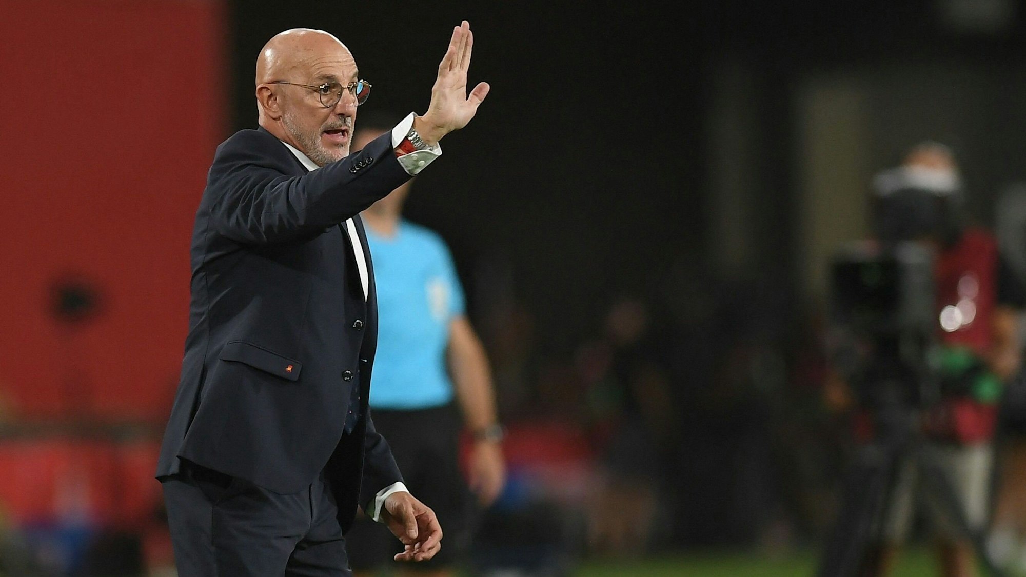 Luis de la Fuente gestikuliert bei einem Spiel von Spanien.