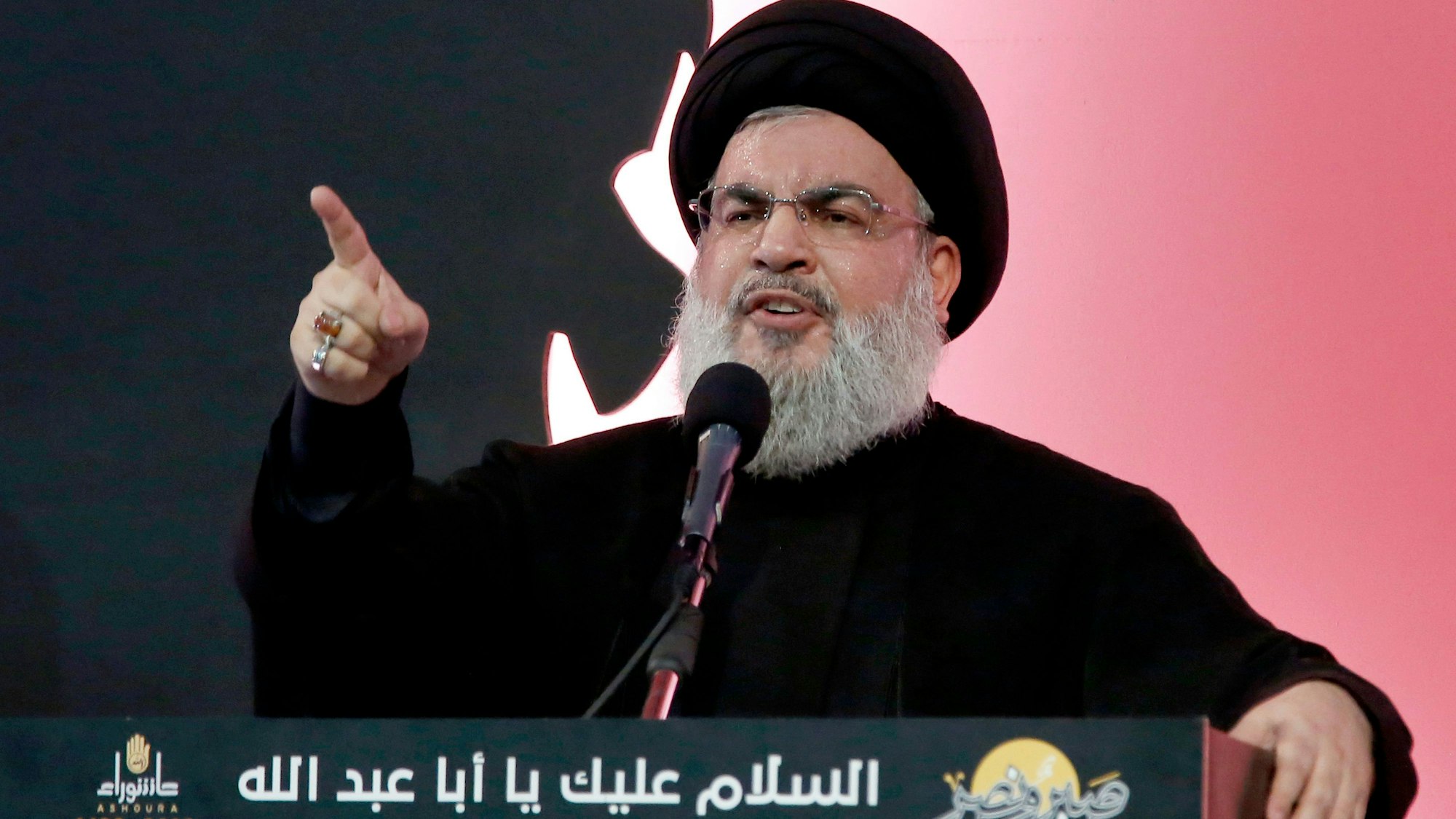 Der Hisbollah-Chef Hassan Nasrallah spricht am Aschura-Tag im Jahr 2016.