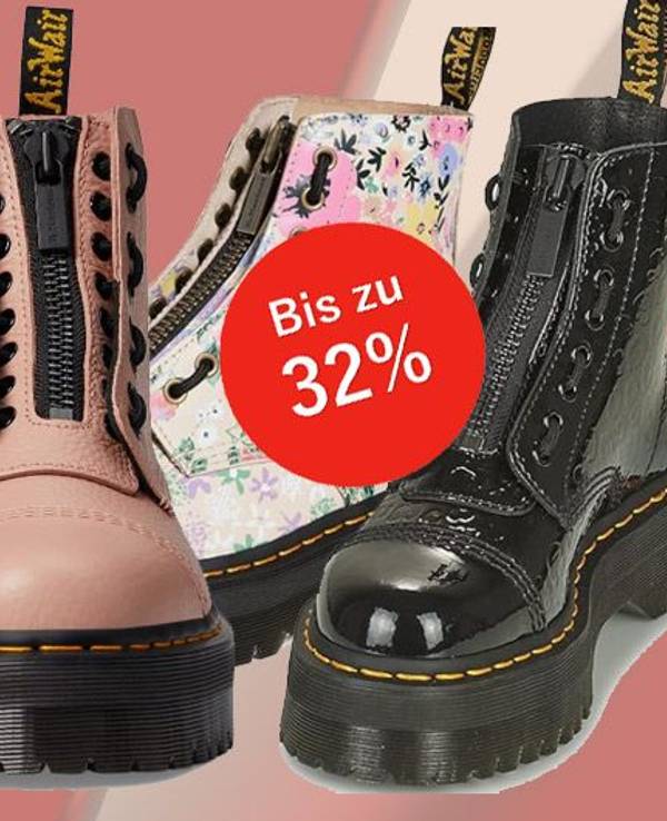 Auf dem Bild sind drei unterschiedliche Farben des Dr. Martens Sinclair Models zu sehen