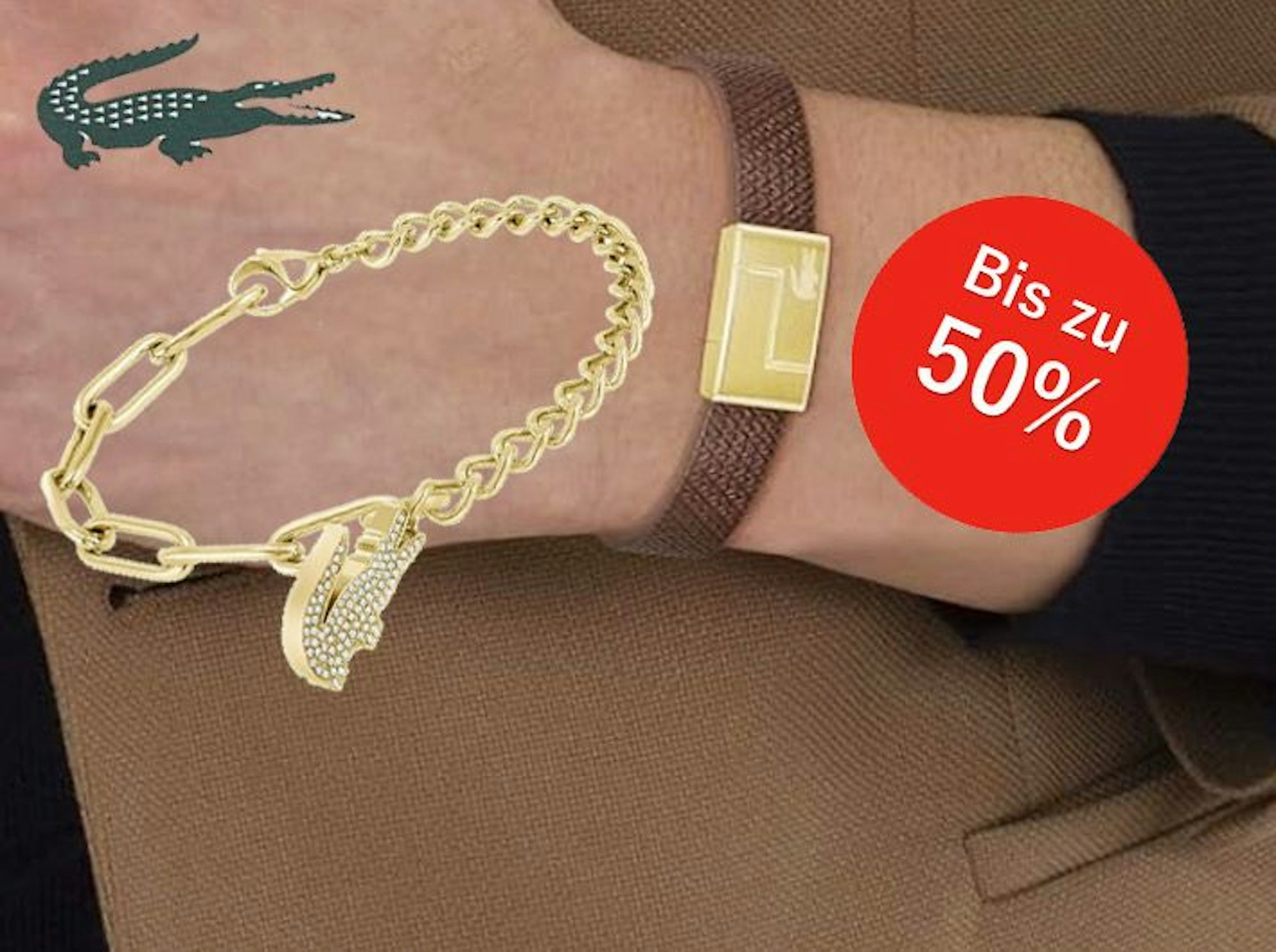 Ein stylisches Lacoste Armband aus Leder und Edelstahlverschluss.
