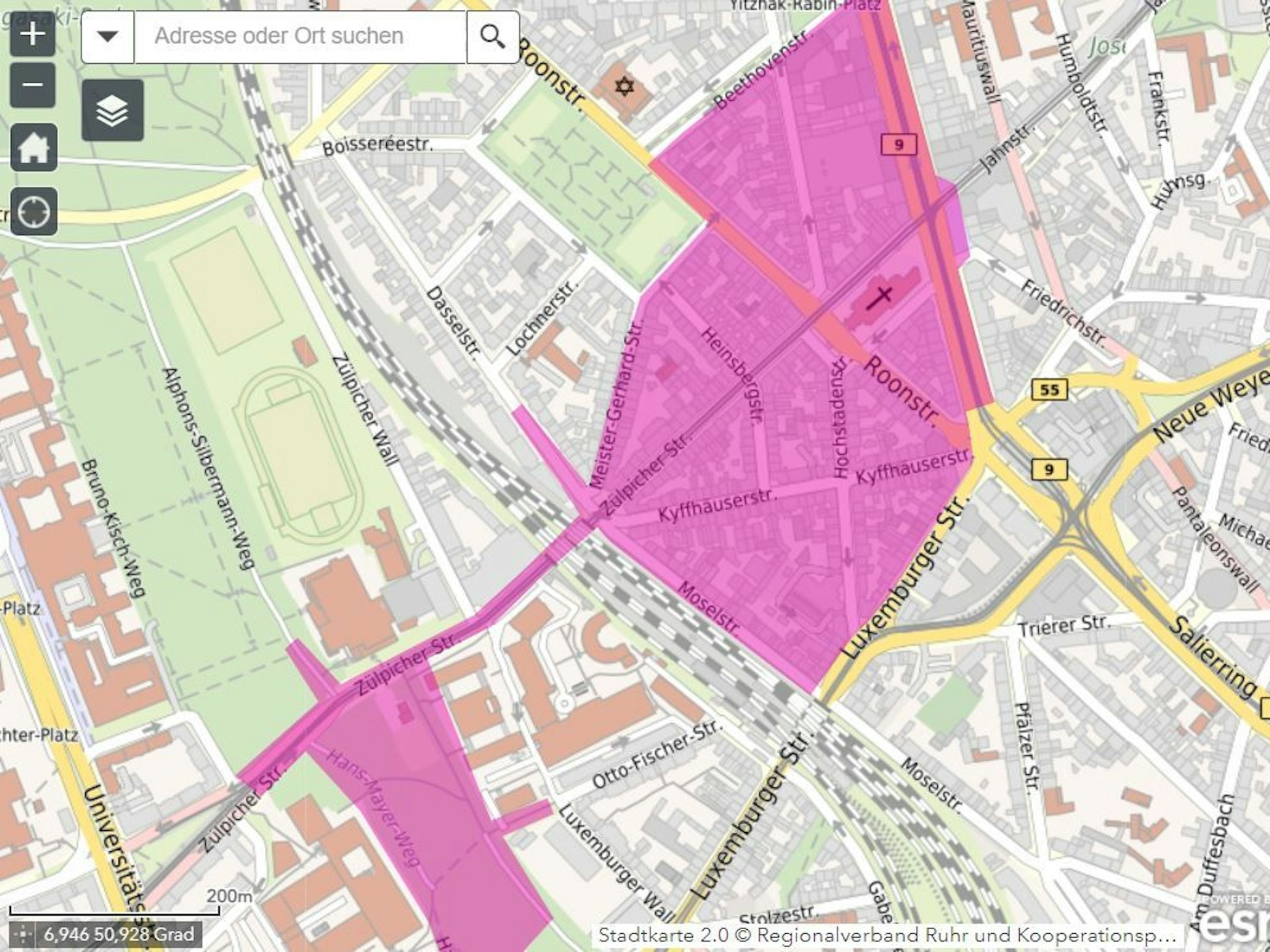 Die Karte der Stadt Köln zeigt das Glasverbot im Kwartier Latäng am 11.11.