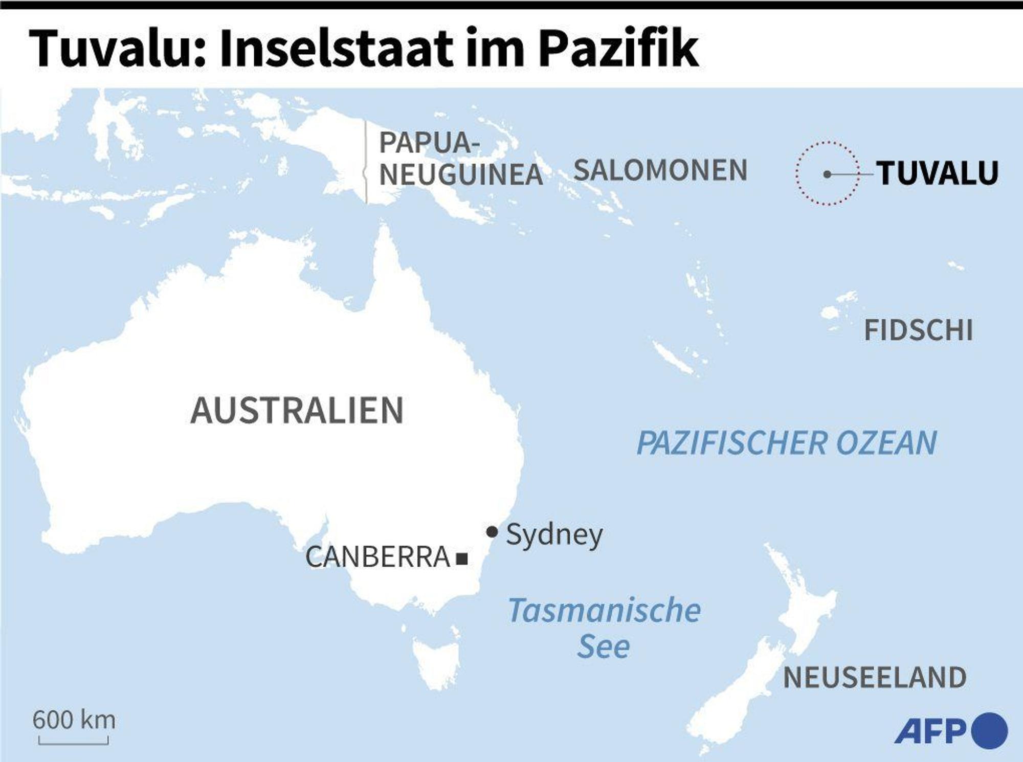 Die Karte zeigt, wo der Inselstaat Tuvalu liegt.