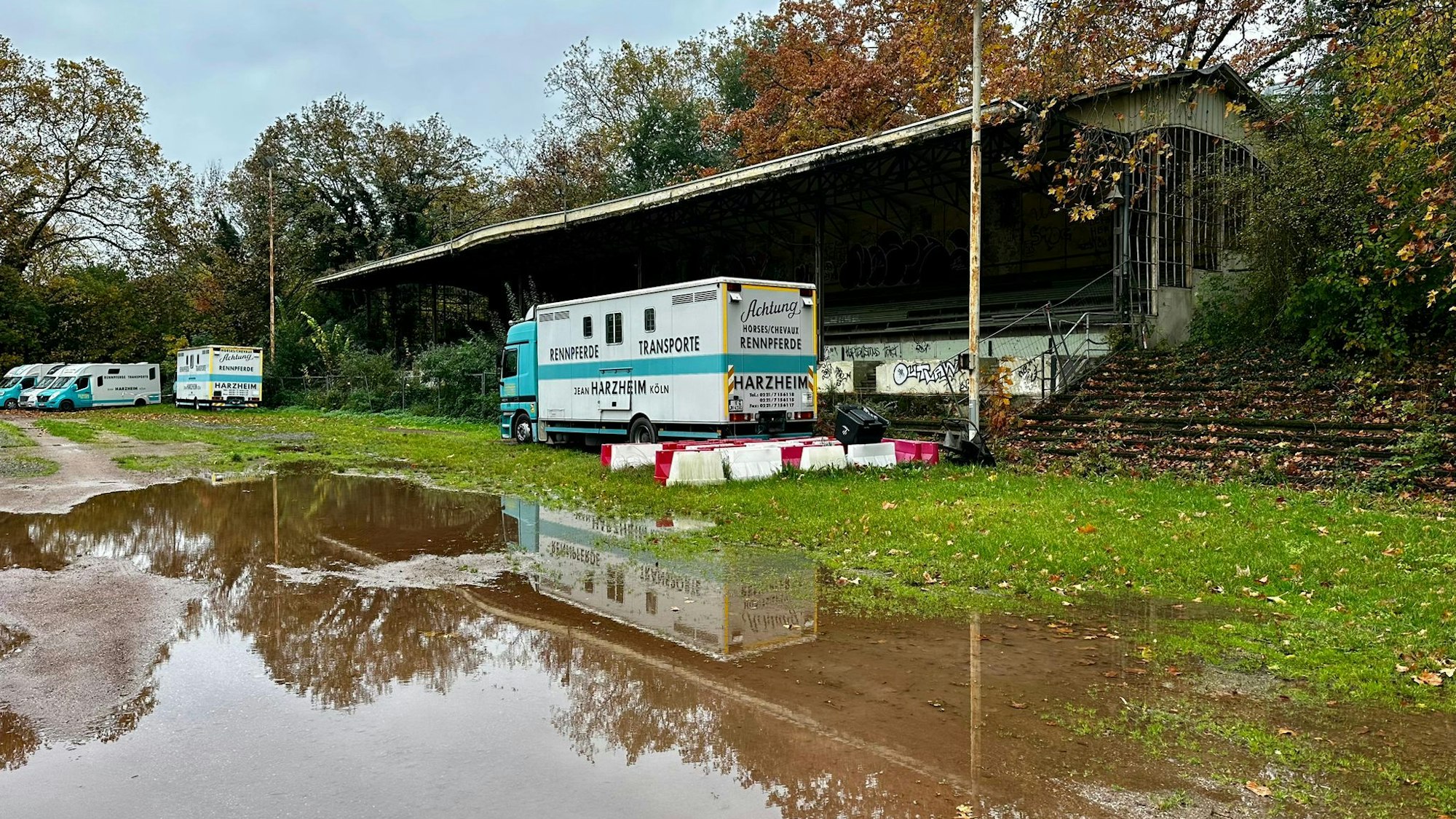 Fotos von der Tribünen-Ruine am Weidenpescher Sportpark.