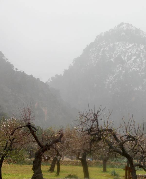 Schnee ist auf dem Gebirgszug Serra de Tramuntana im Nordwesten Mallorcas zu sehen.