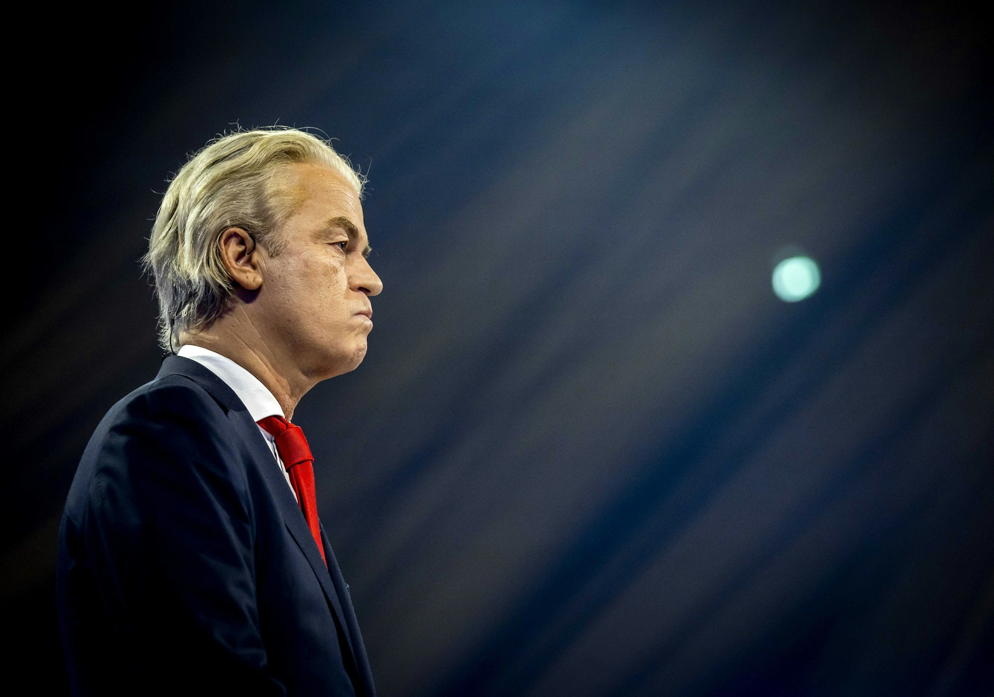 Geert Wilders, Parteivorsitzender der Partei für die Freiheit (PVV), während der Wahldebatte von EenVandaag „Die Zukunft der Niederlande“.