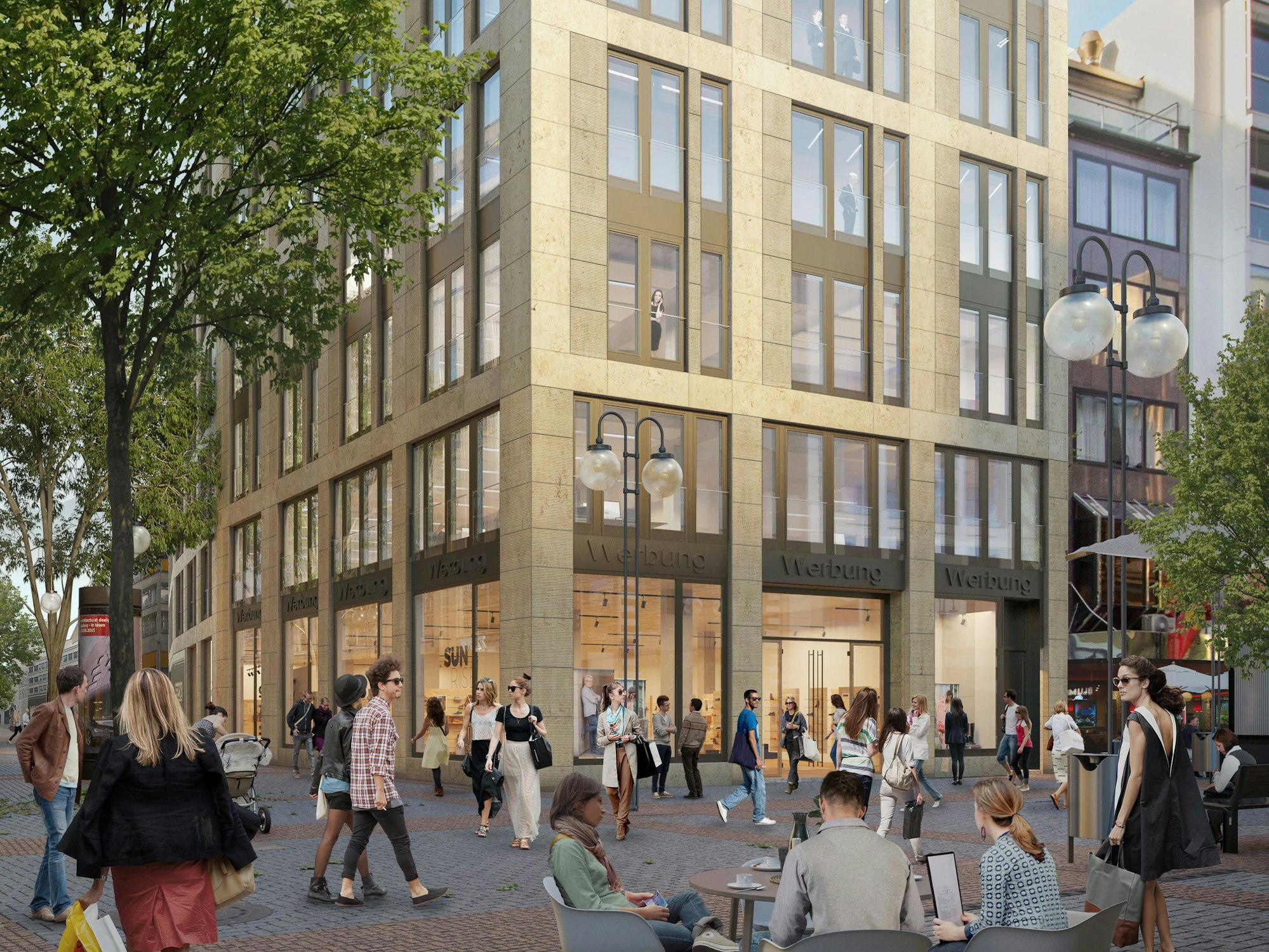 Eine Visualisierung des fertigen „Herzog“-Gebäudes auf der Schildergasse in der Kölner Innenstadt.