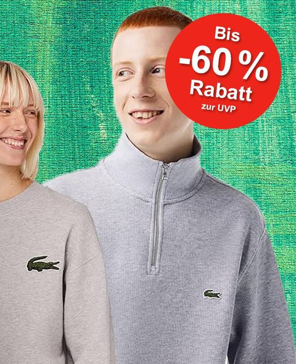 Auf dem Bild sind verschiedene Personen mit Lacoste Oberteilen zu sehen.