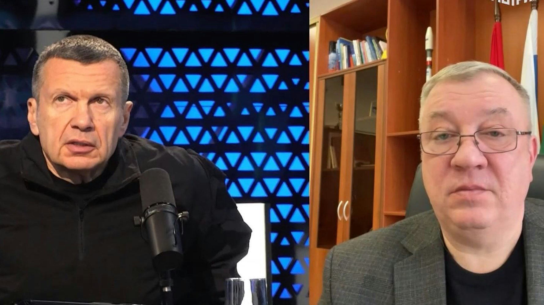 Wladimir Solowjow (links) und der Duma-Abgeordnete Andrey Gurulyov diskutieren offen über eine russische Invasion weiterer Staaten.