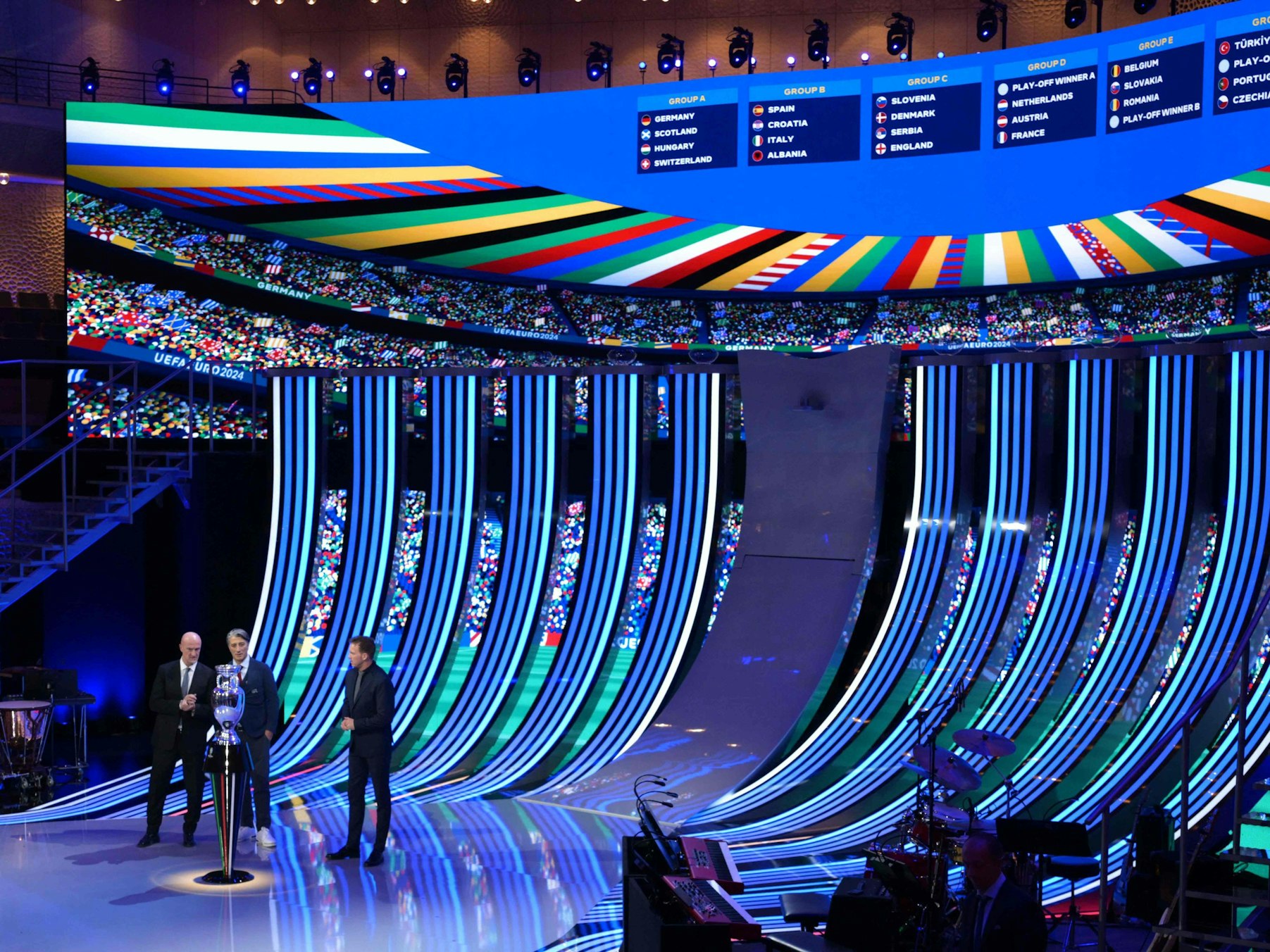 Die Bühne der Gruppen-Auslosung für die EM 2024 in der Elbphilharmonie.