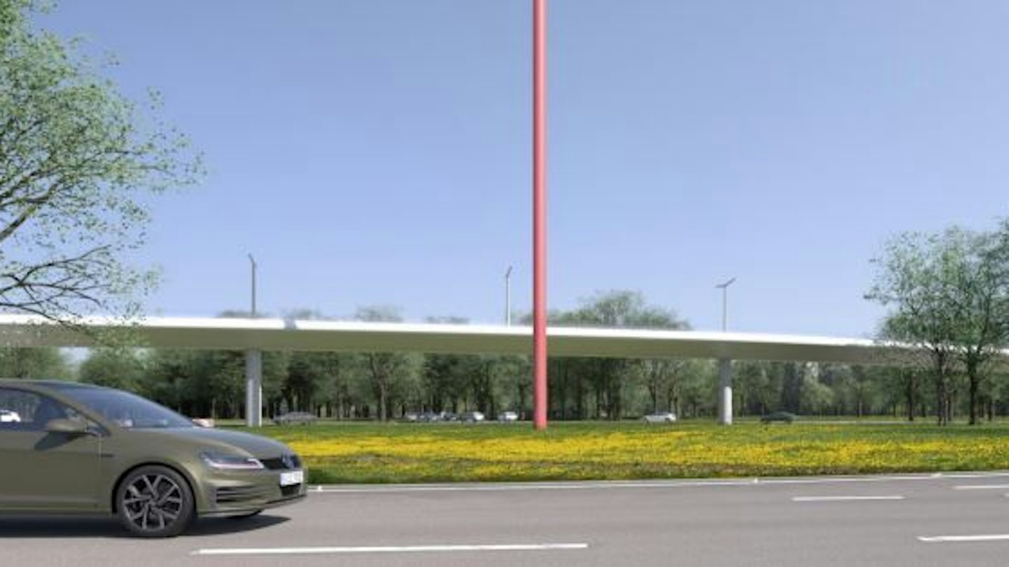 Die Visualisierung zeigt eine Brücke über den Verteilerkreis im Kölner Süden.