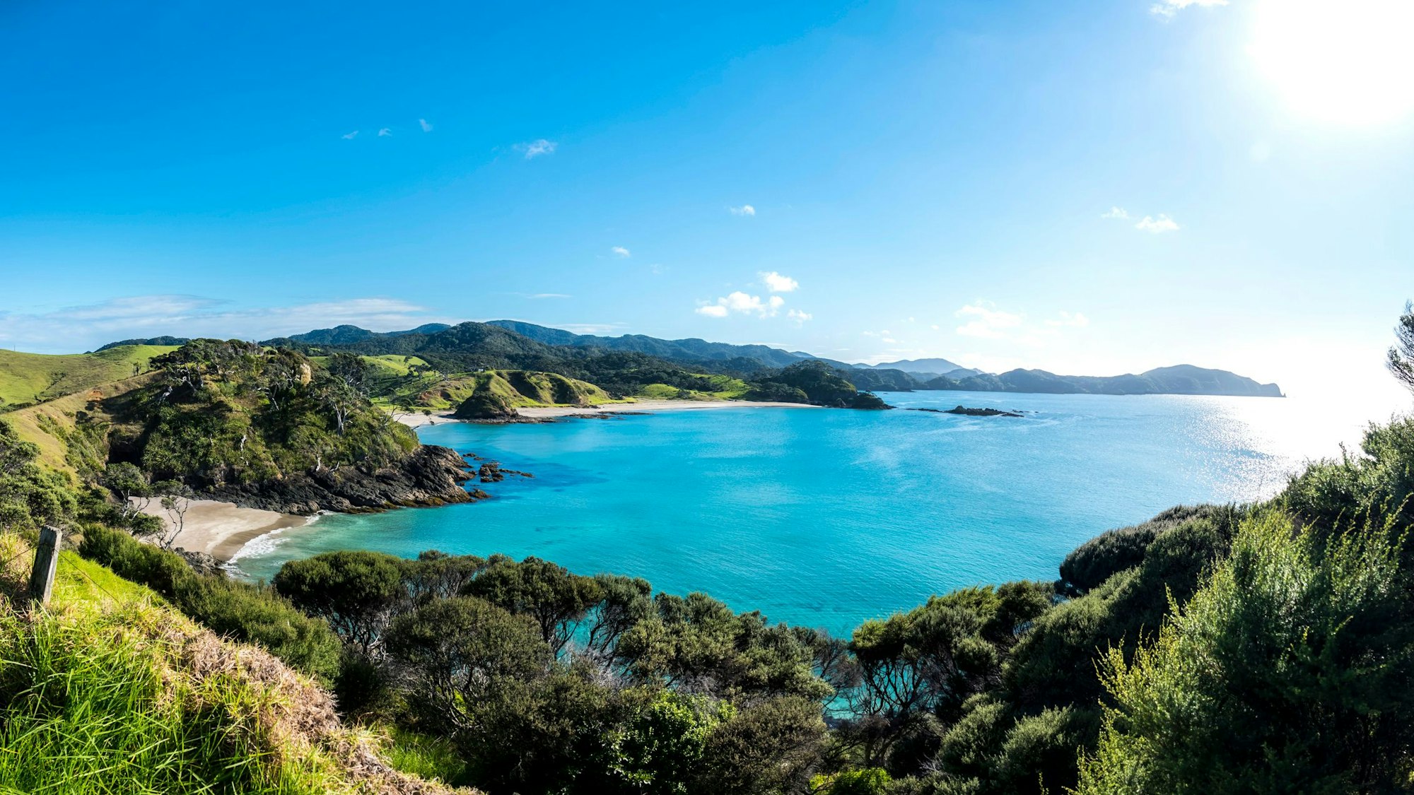 Blick auf eine Bucht in Neuseeland.