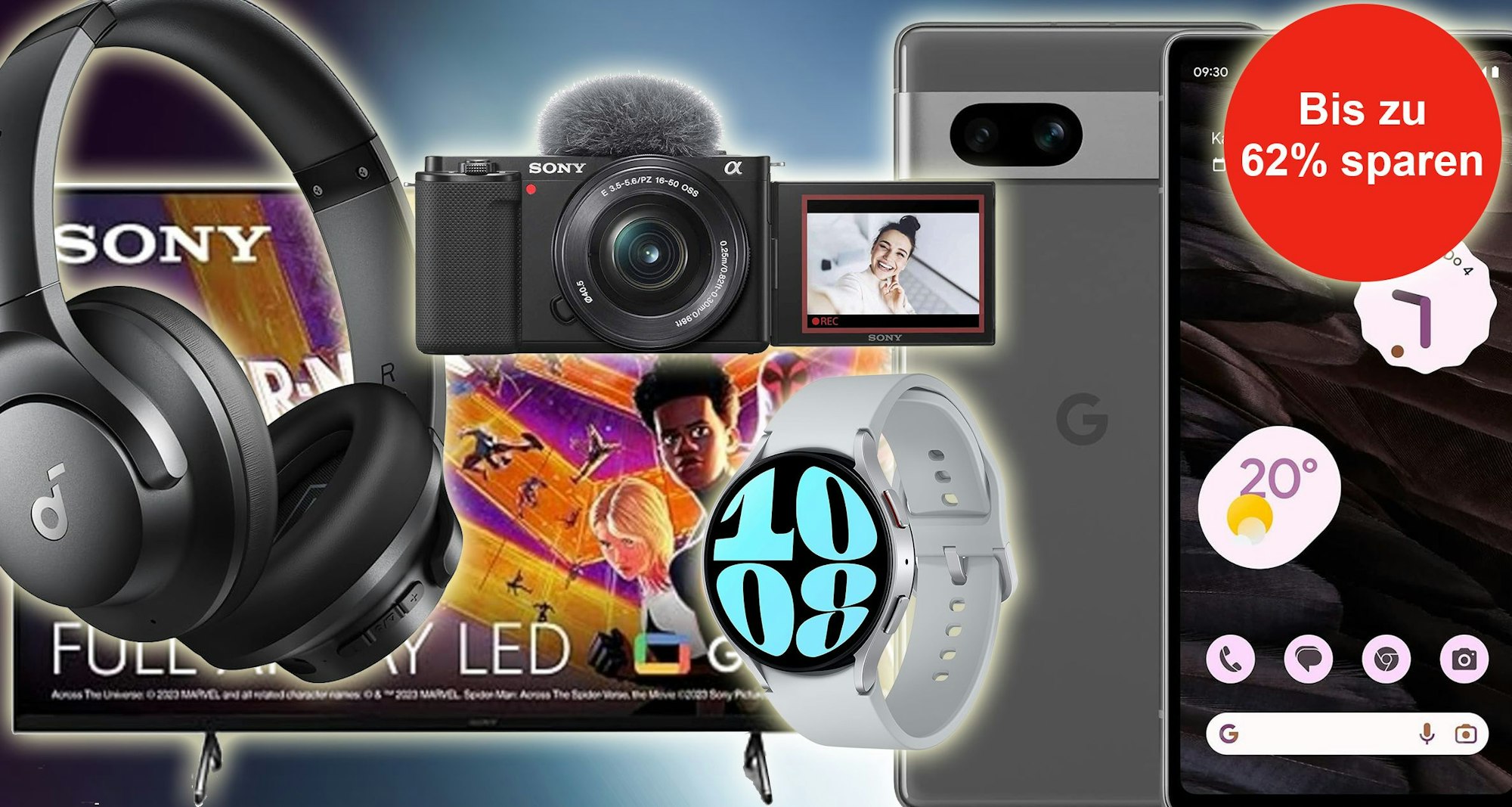 Elektronik Produkte von Kopfhörer über Samsung Galaxy Watch bis hin zu Google Pixel Smartphone und Sony Kamera.