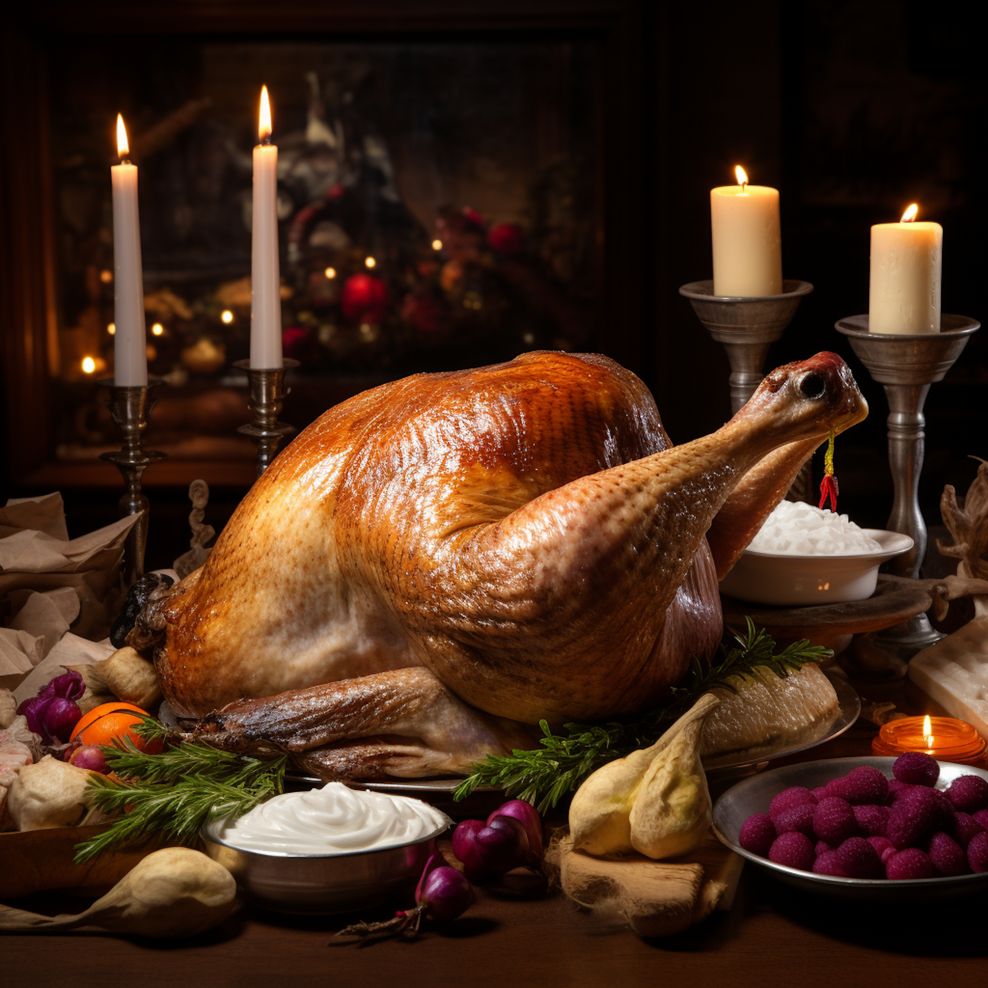 Weihnachtsgans auf einem Tisch schön angerichtet.