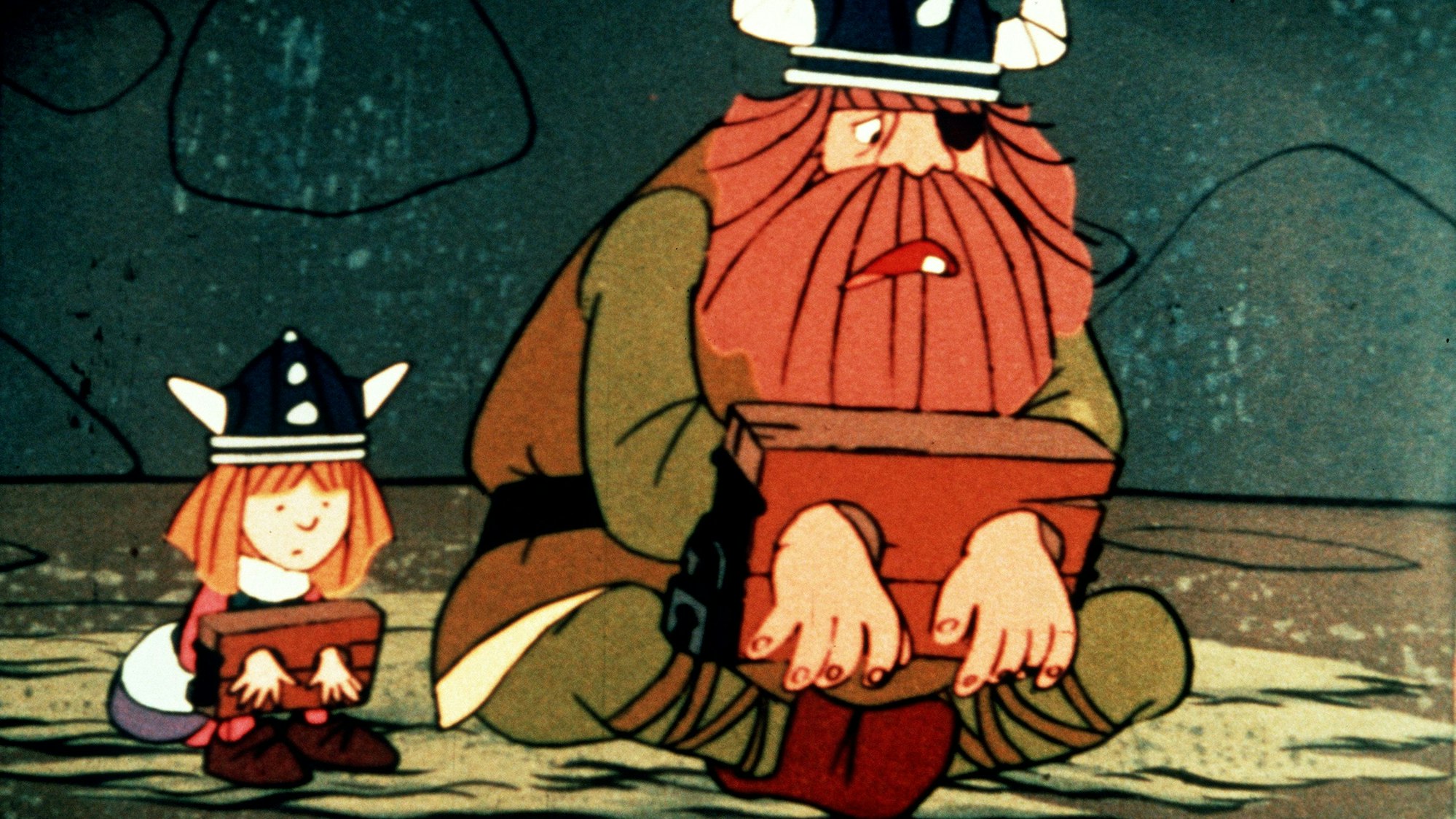 Wickie sitzt mit seinem Vater Halvar im Kerker.