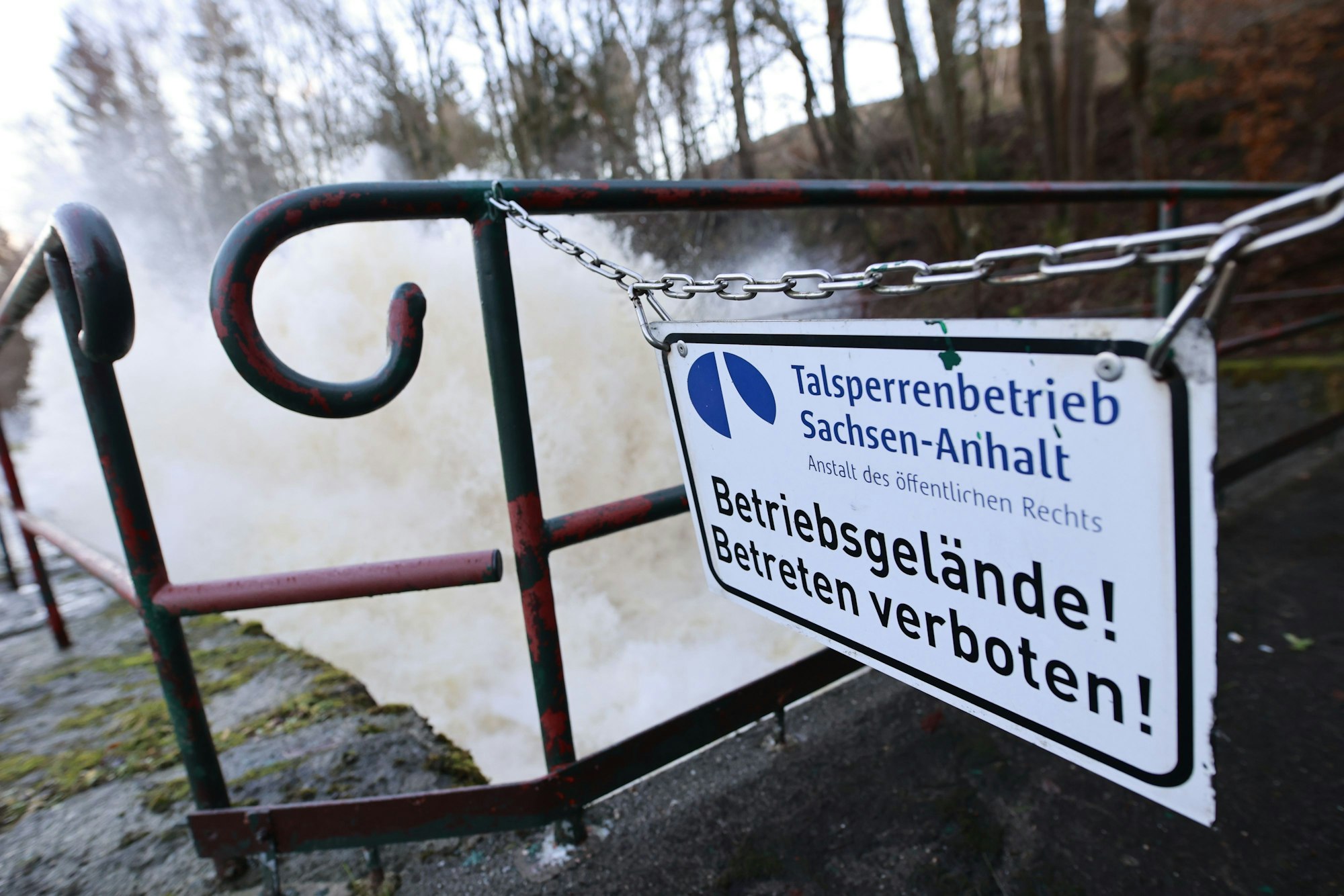 Am Grundablass der Talsperre Mandelholz fließt Wasser in die Kalte Bode. Regen und Schmelzwasser hat die Talsperre Mandelholz bei Elend gut aufgefüllt. Die Talsperre dient als Hochwasserschutzbecken für die Kalte Bode. Derzeit wird das angestaute Wasser kontrolliert abgelassen.