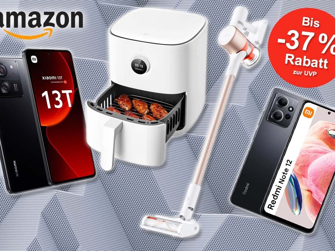 Xiaomi Technik Produkte wie Redmi Note 12 oder 13T Smartphone bis Haushaltsgeräte wie Stab-Staubsauger und Saugroboter.