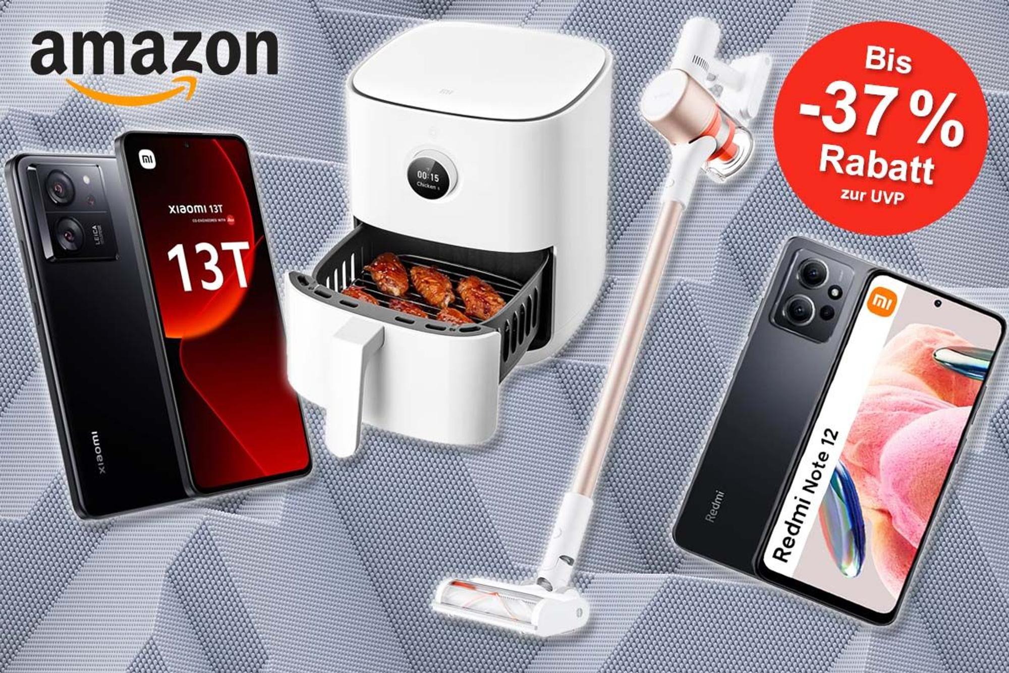 Xiaomi Technik Produkte wie Redmi Note 12 oder 13T Smartphone bis Haushaltsgeräte wie Stab-Staubsauger und Saugroboter.