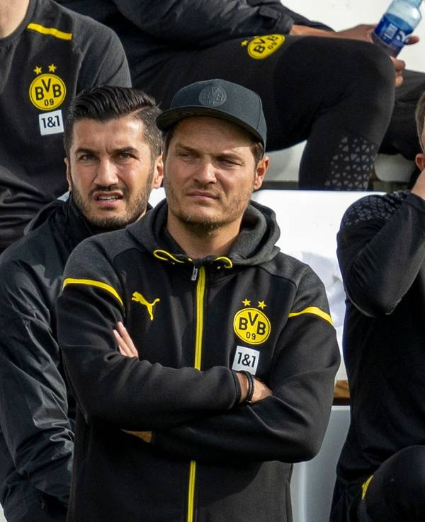 Co-Trainer Nuri Sahin (l-r), Trainer Edin Terzic und Co-Trainer Sven Bender bilden das neue Gespann bei Borussia Dortmund.