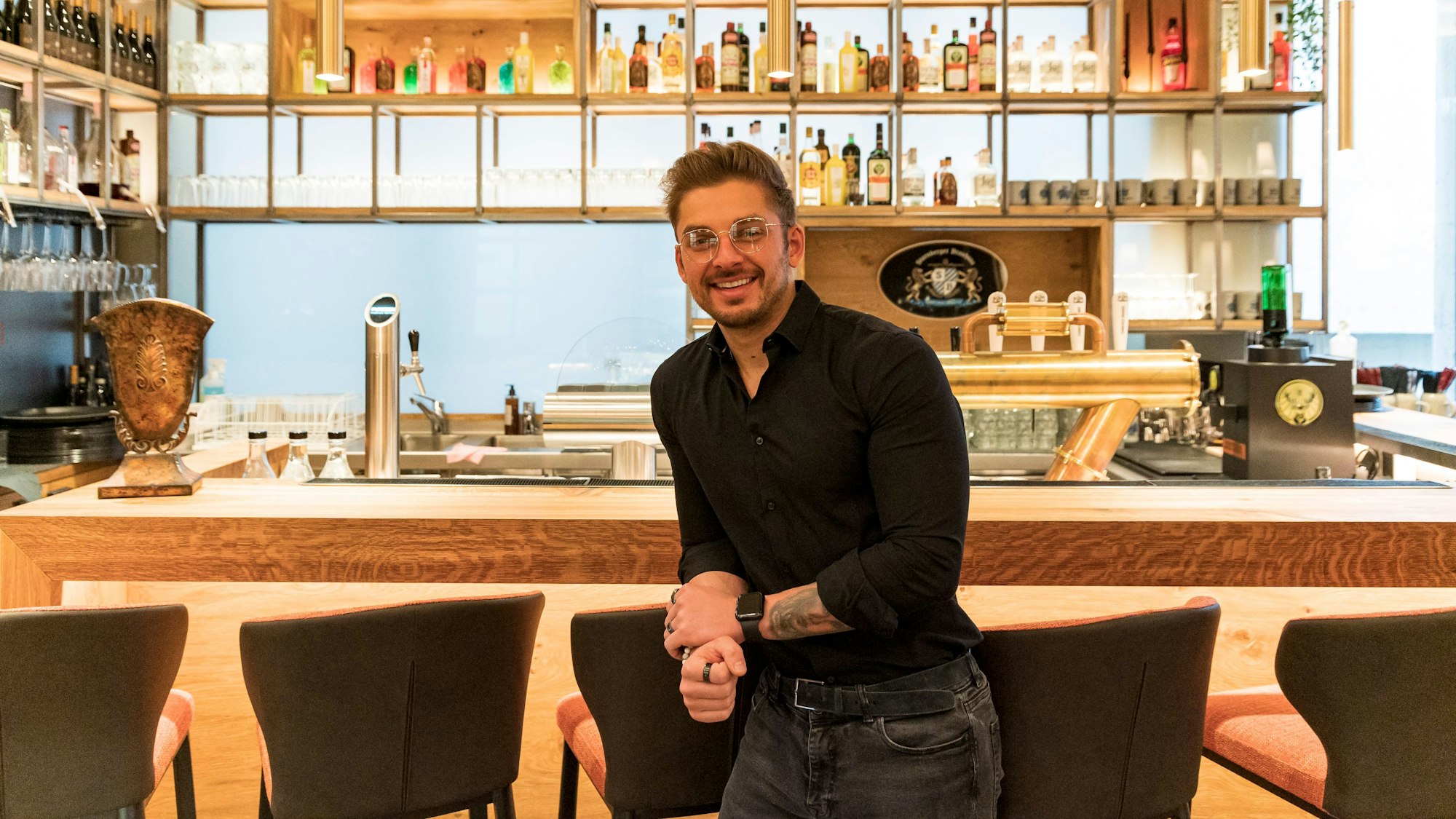 Das bayerische Restaurant „Starnberger Alm“ auf dem Heumarkt – hier kurz vor der Eröffnung am 21. Januar 2022 mit dem damaligen Geschäftsführer Tyler Hahne.