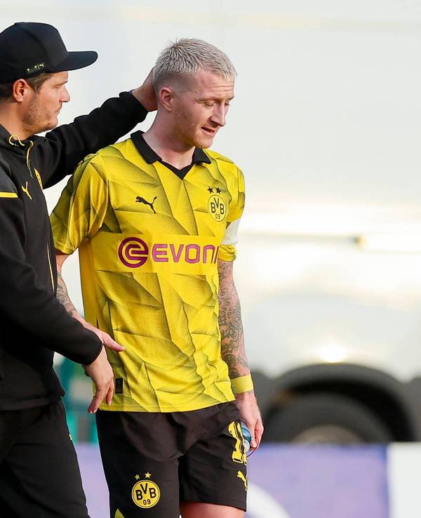 Edin Terzic tätschelt Marco Reus am Hinterkopf.