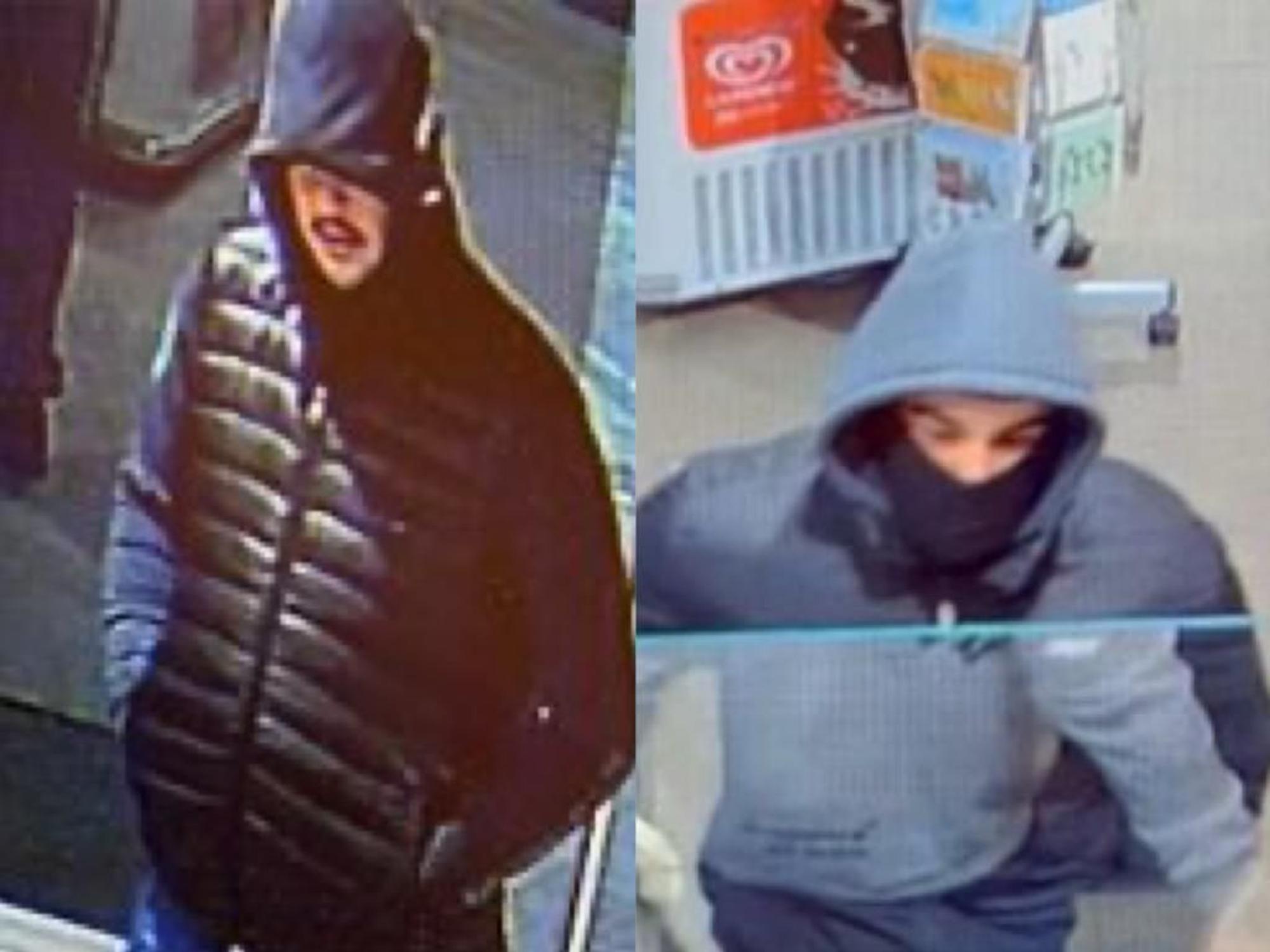 Die Kölner Polizei fahndet nach diesen beiden Männern, die am 23. November 2023 eine Tankstelle auf der Äußeren Kanalstraße überfallen haben sollen.