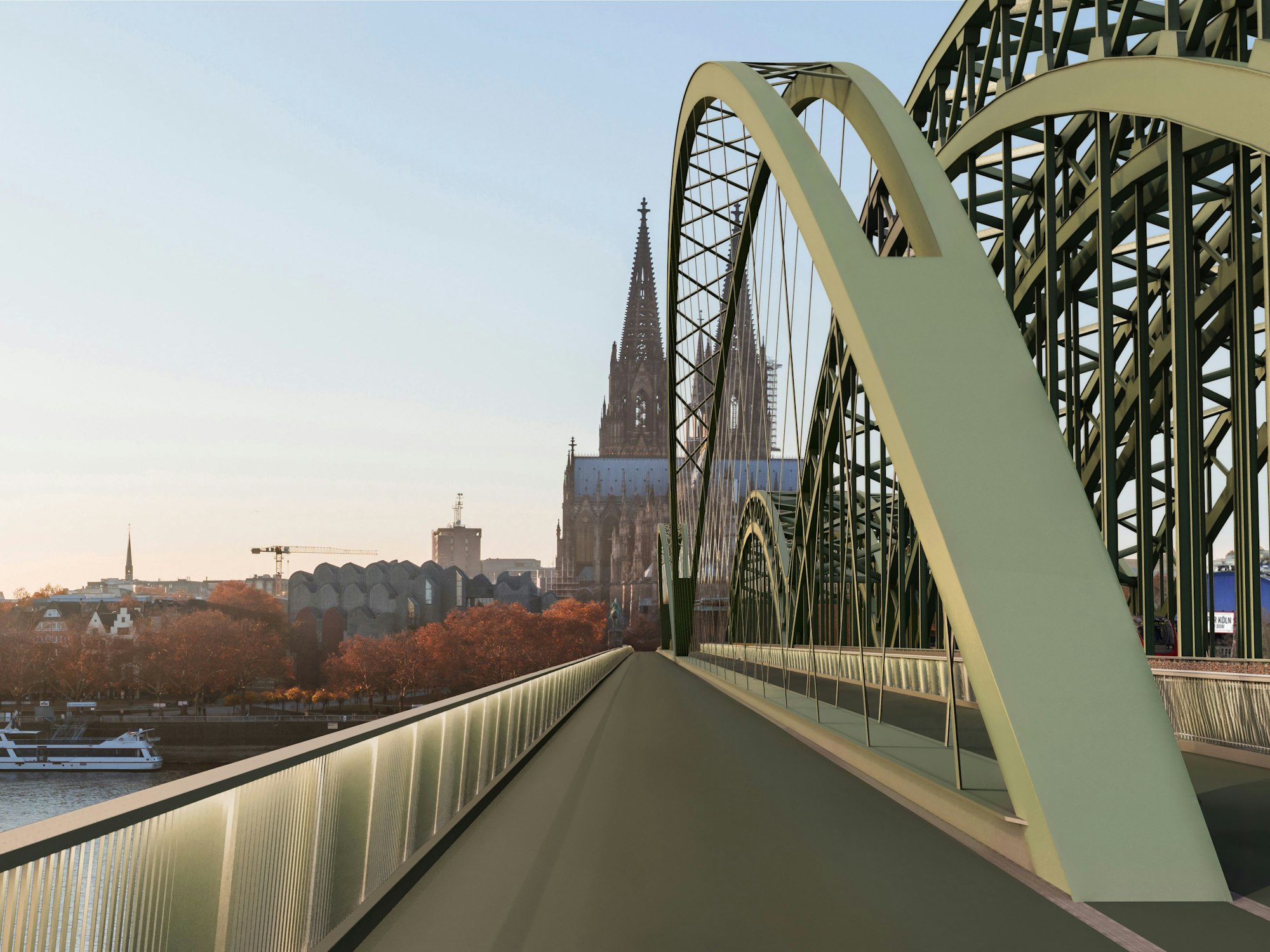 Blick auf eine Grafik der Hohenzollernbrücke mit Sicht auf den Kölner Dom.