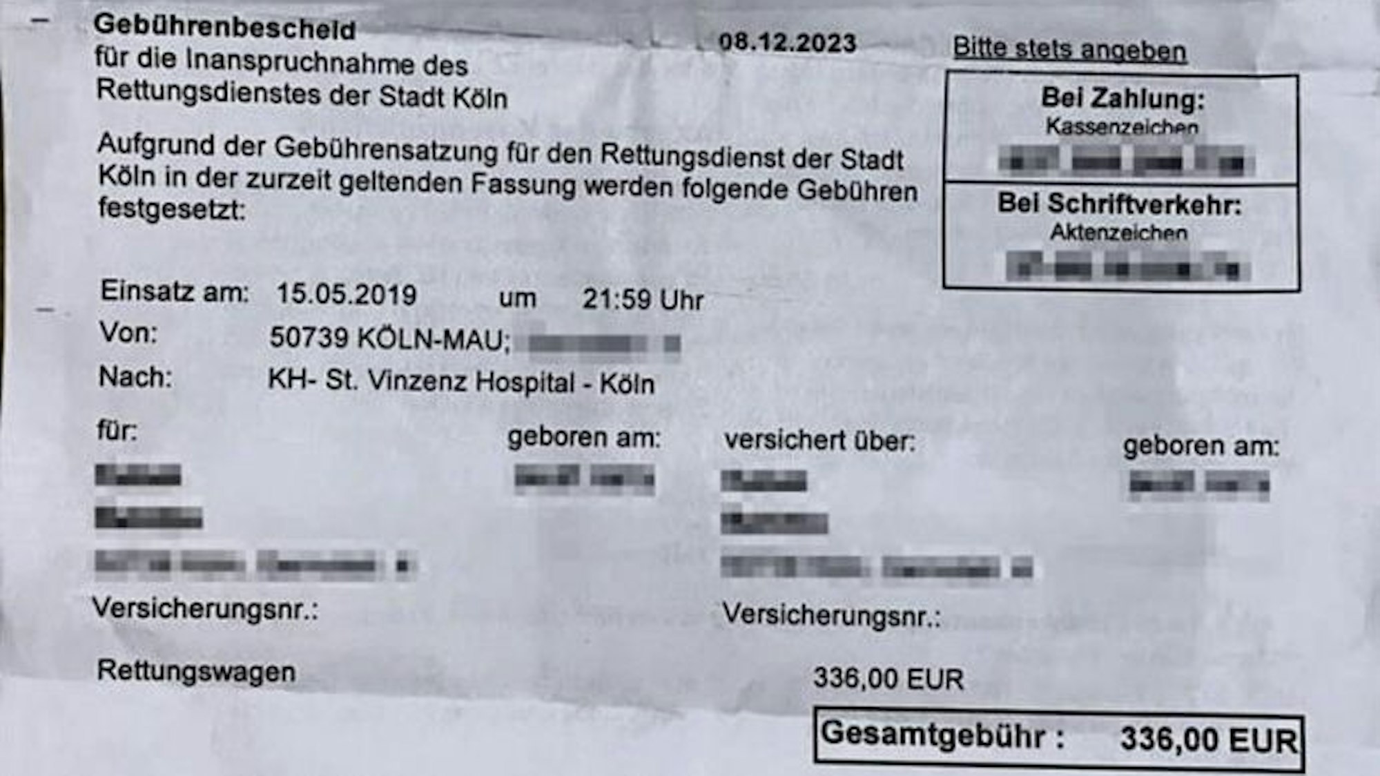 Der Gebührenbescheid, der viereinhalb Jahre brauchte, bis er den Kölner Levent erreichte.