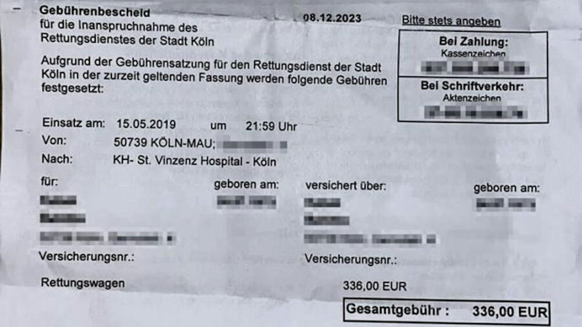 Der Gebührenbescheid, der viereinhalb Jahre brauchte, bis er den Kölner Levent erreichte.