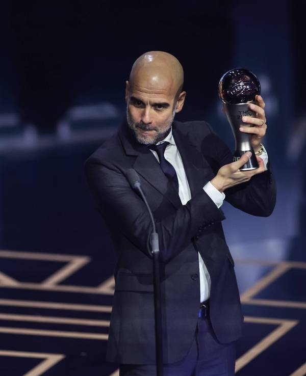 Manchester-Trainer Pep Guordiola auf der Fifa-Preisverleihung am 15. Januar 2024.