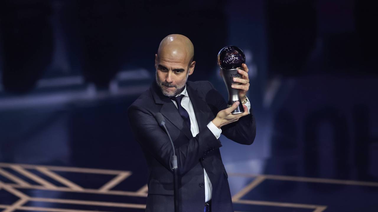Manchester-Trainer Pep Guordiola auf der Fifa-Preisverleihung am 15. Januar 2024.