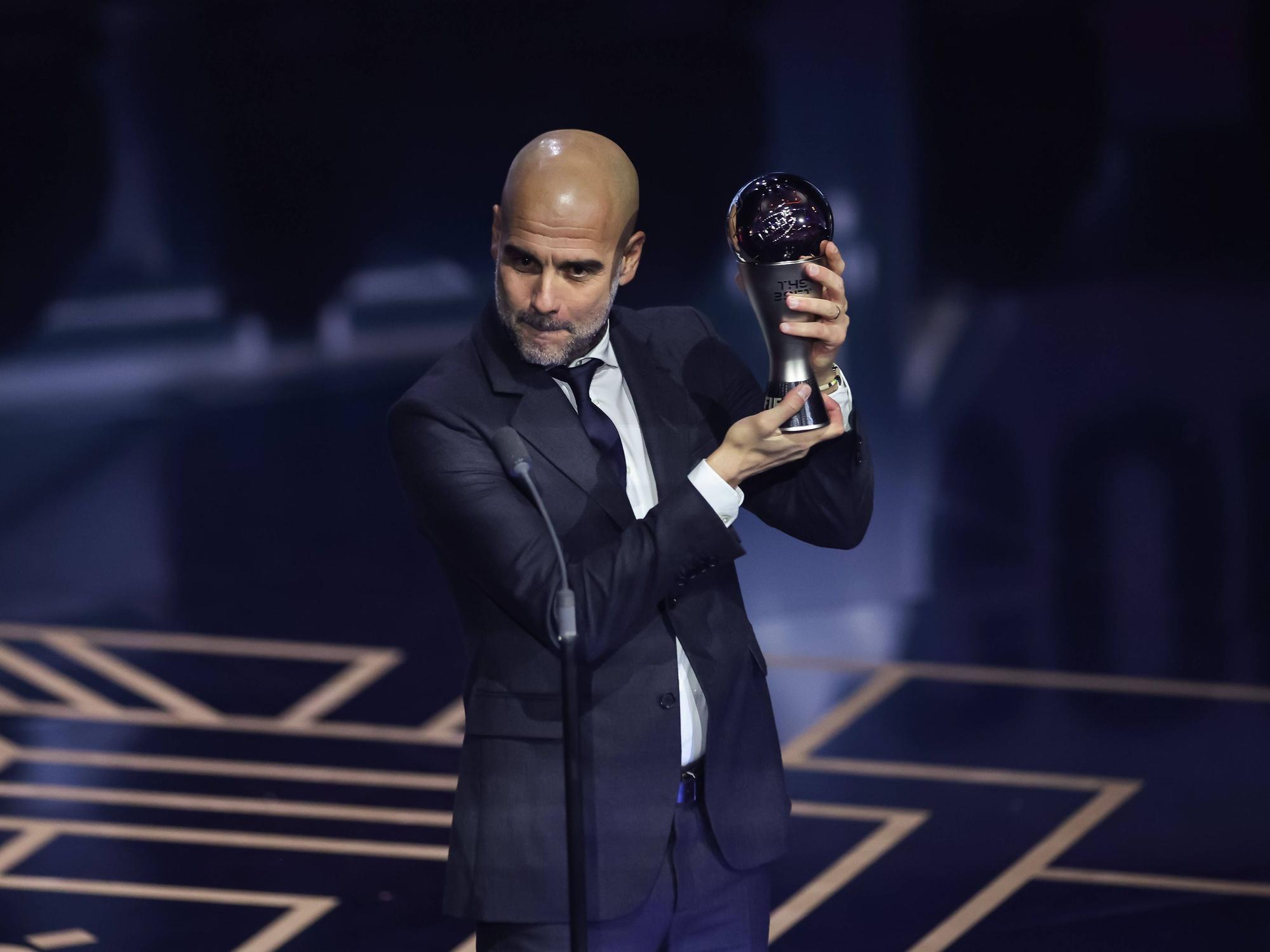 Manchester-Trainer Pep Guordiola auf der Fifa-Preisverleihung am 15. Januar 2024.