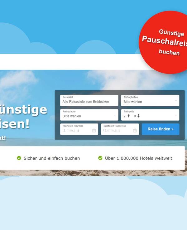 Darstellung der Nutzeroberfläche vom EXPRESS Reiseportal powered by Check24