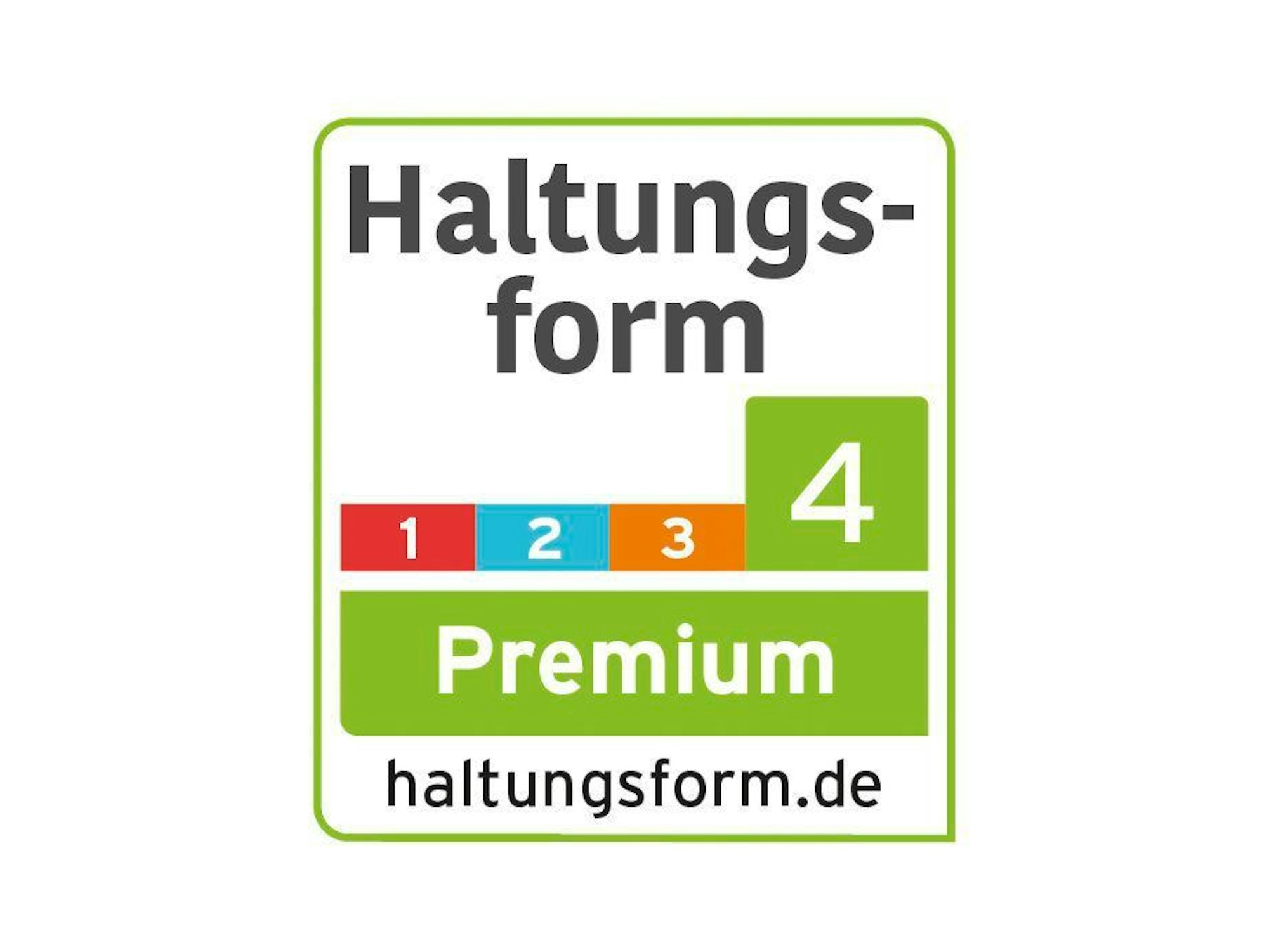Die undatierte Grafik zeigt die Haltungskennzeichnung „Premium“ (Stufe 4) der Initiative Tierwohl (ITW). Das von der ITW entwickelte System besteht aus vier Stufen.