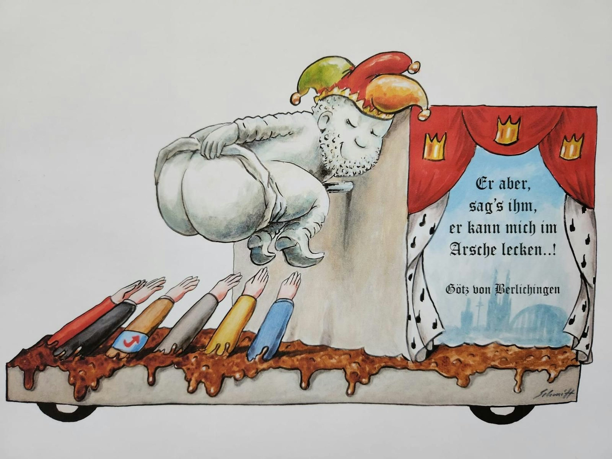 Der Entwurf eines Wagens aus dem Kölner Rosenmontagszug 2024.