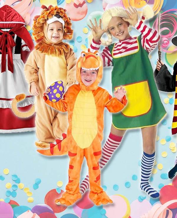 Kinderkostüme für Karneval und Fasching für Jungen und Mädchen wie Harry Potter, Pippi Langstrumpf, Löwe, Wikinger, Dinosaurier, Rotkäppchen.