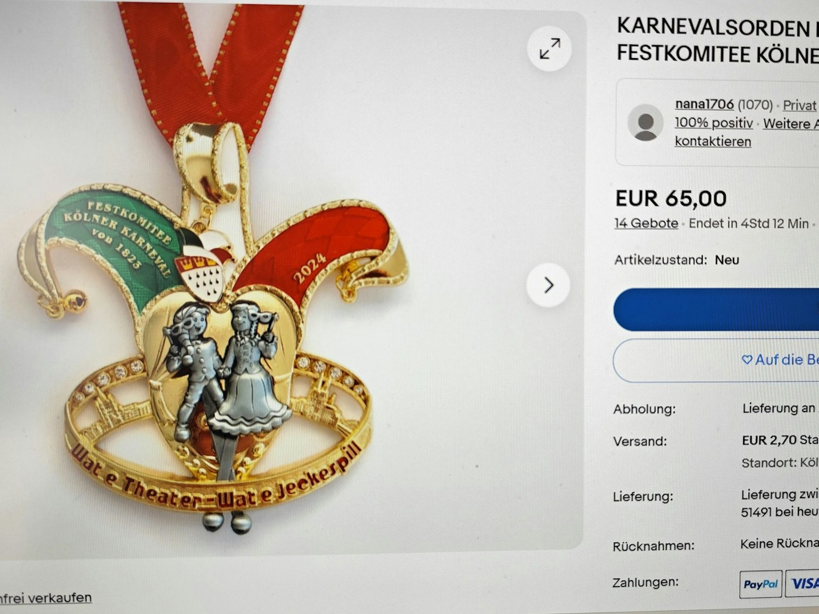 Screenshot einer Versteigerung.