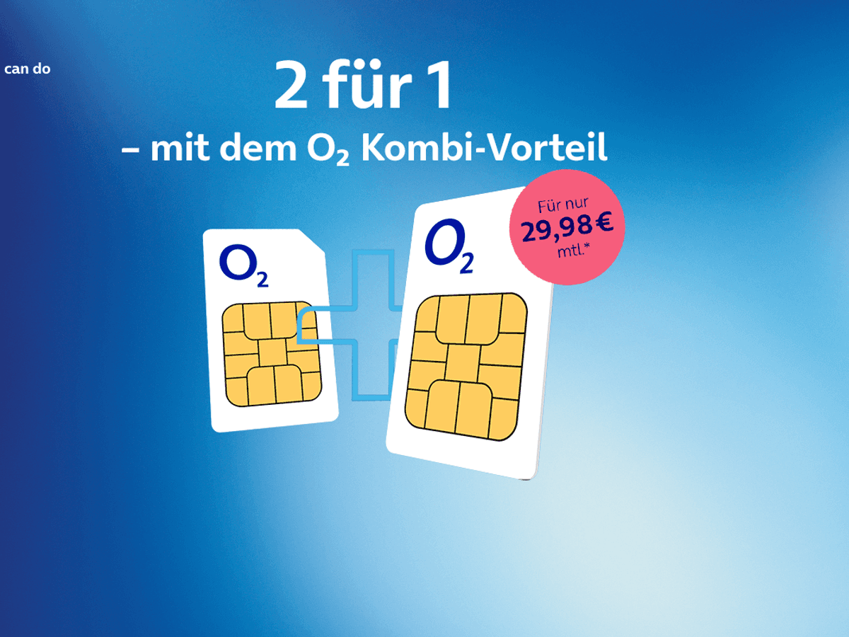 Bild zum o2 Kombi Vorteil mit zwei o2 SIM-Karten vor blauem Hintergrund.