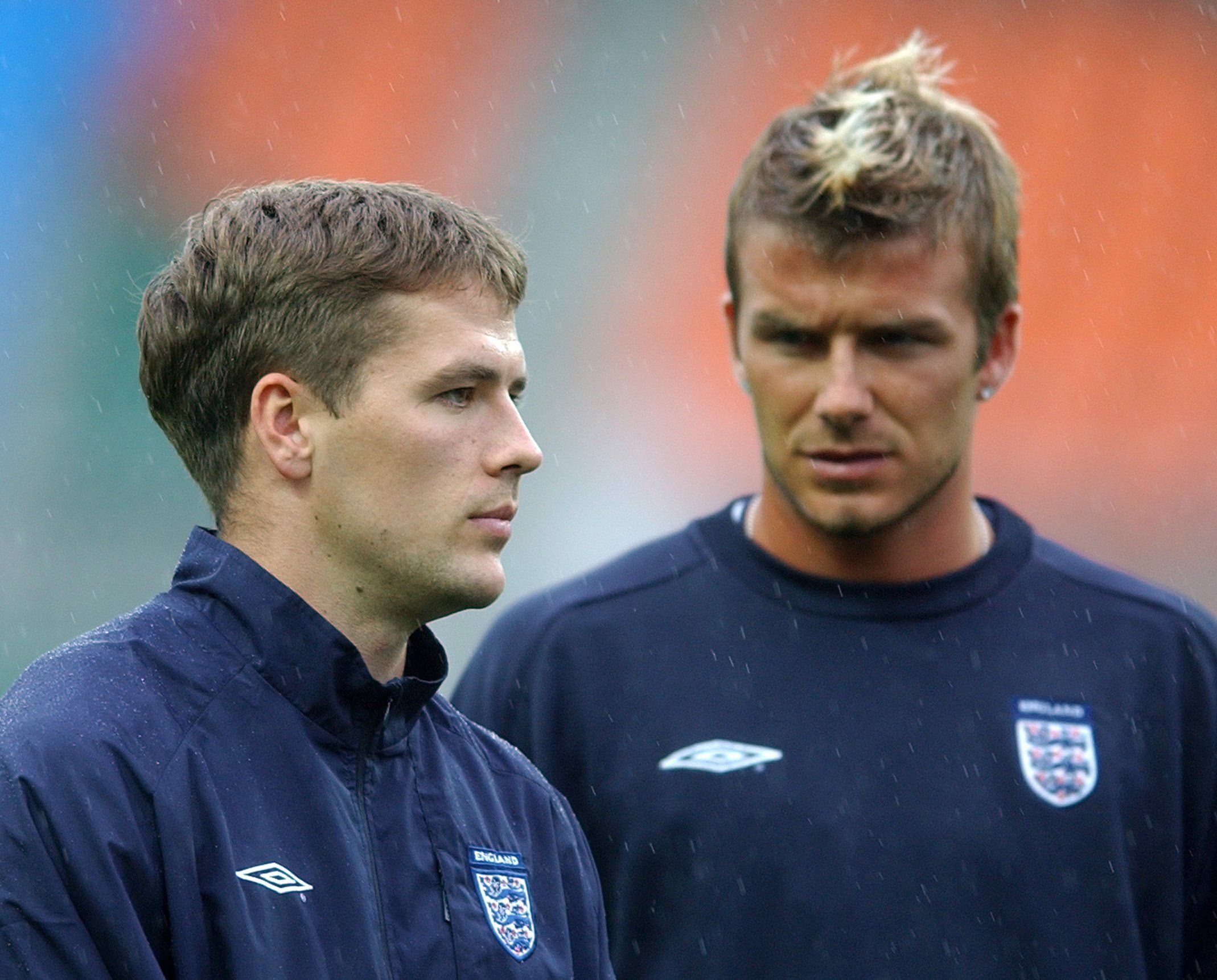 Michael Owen und David Beckham beim Training mit der Nationalmannschaft.