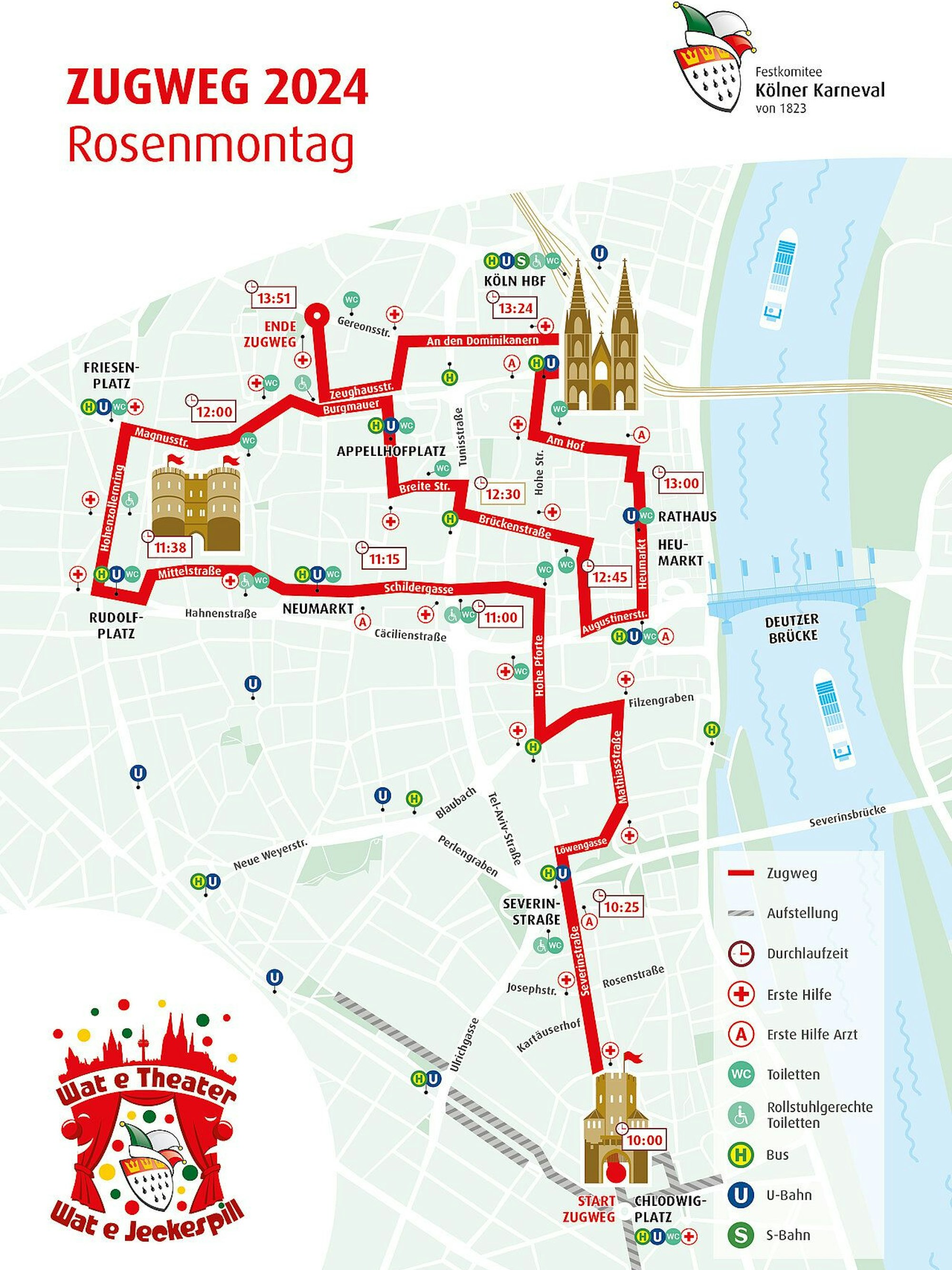 Der Zugweg des Rosenmontagszuges 2024 in Köln.