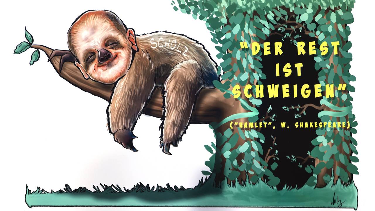 Die Zeichnung für einen politischen Persiflagewagen zeigt den Entwurf zum Thema Bundeskanzler.