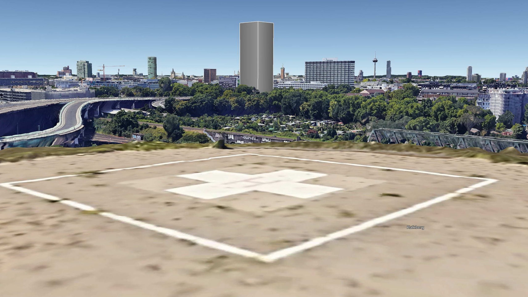 Diese Simulation des geplanten Hochhauses zeigt den versperrten Domblick vom Kalkberg aus.