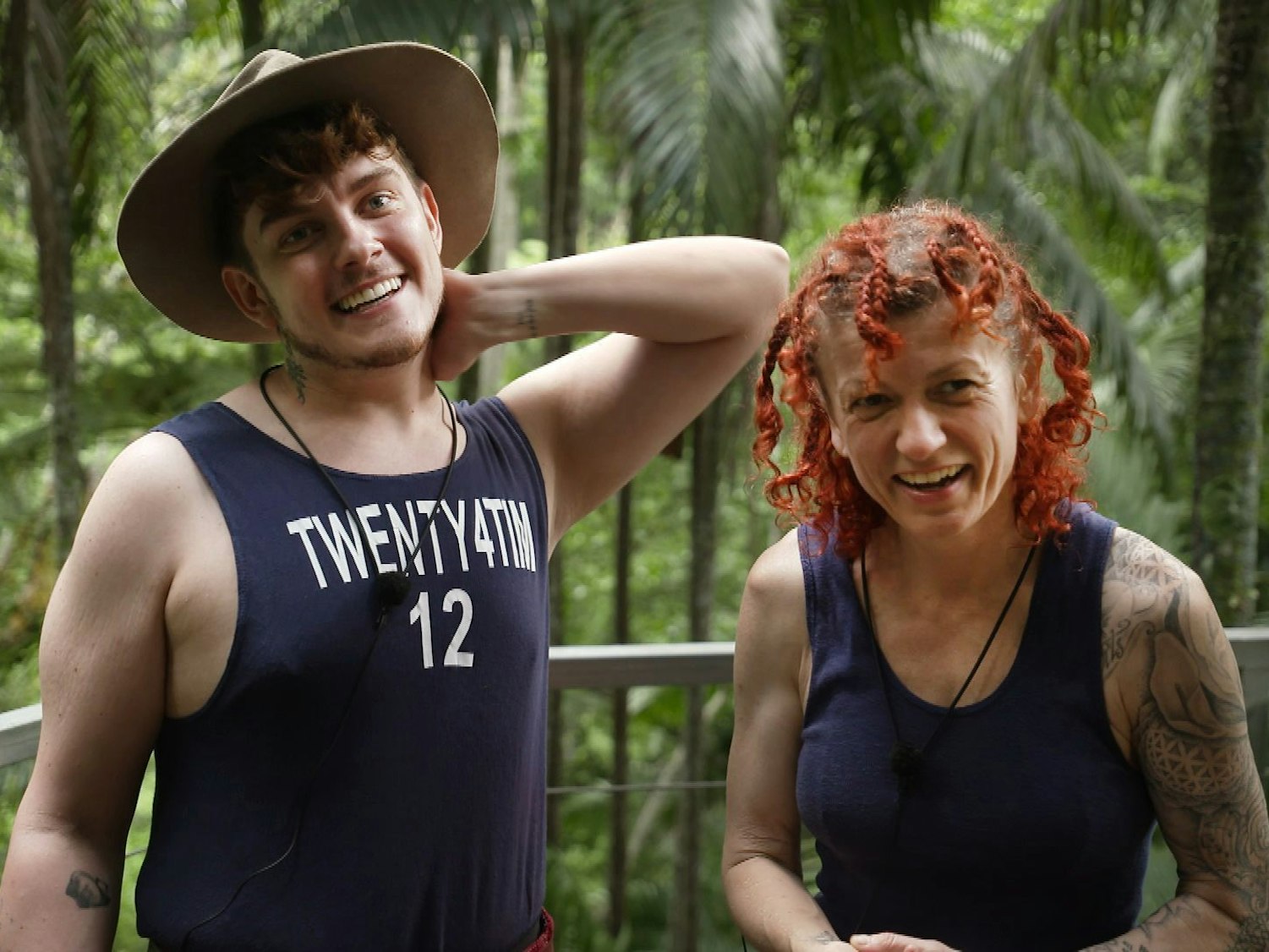 Twenty4Tim und Lucy Diakovska im Dschungelcamp 2024.