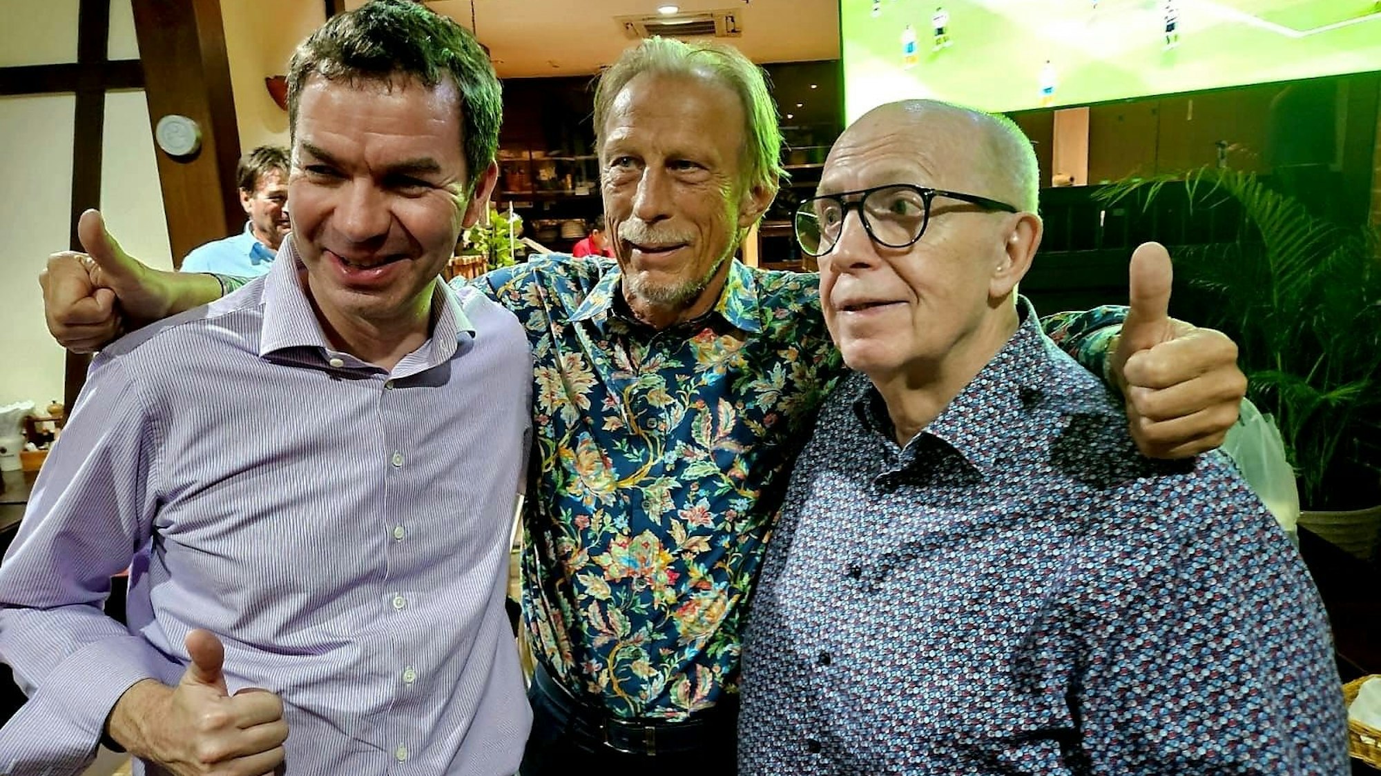 Christoph Daum mit Reiner Calmund und dem Hotel-Manager Oliver Schnatz.