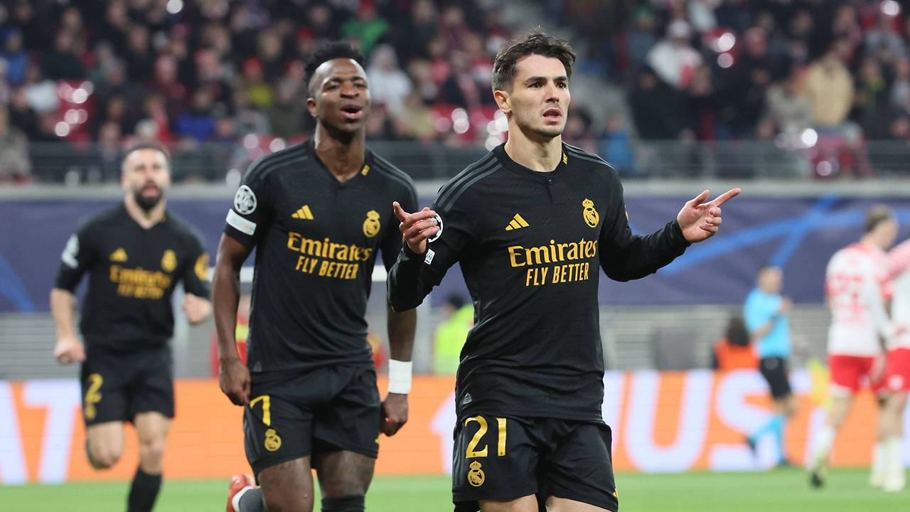 Madrid-Star Brahim Díaz bejubelt seinen Traum-Treffer zum 1:0 gegen RB Leipzig (13. Februar 2024).