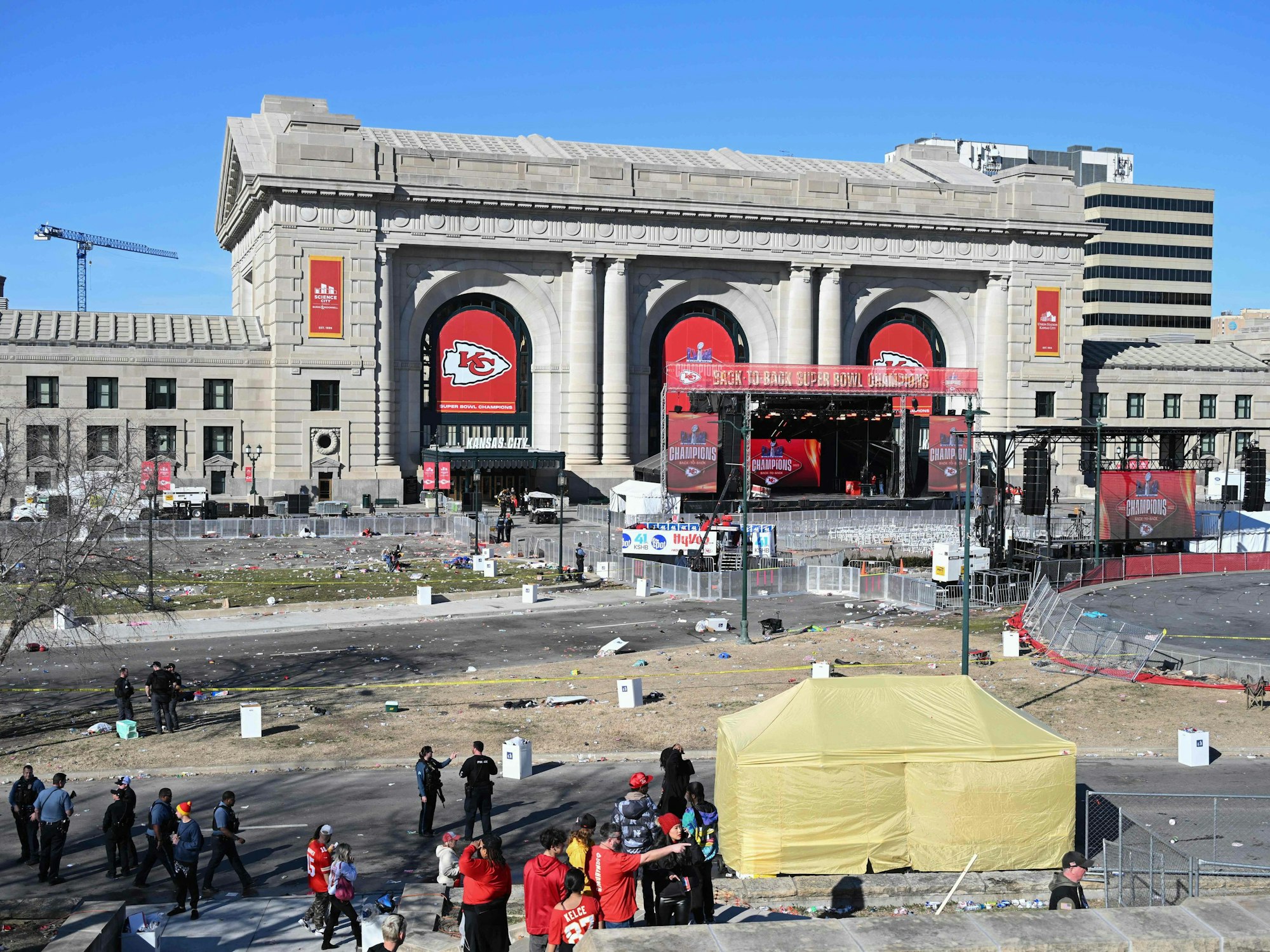 Der geräumte Platz vor dem Bahnhof Union Station in Kansas City.