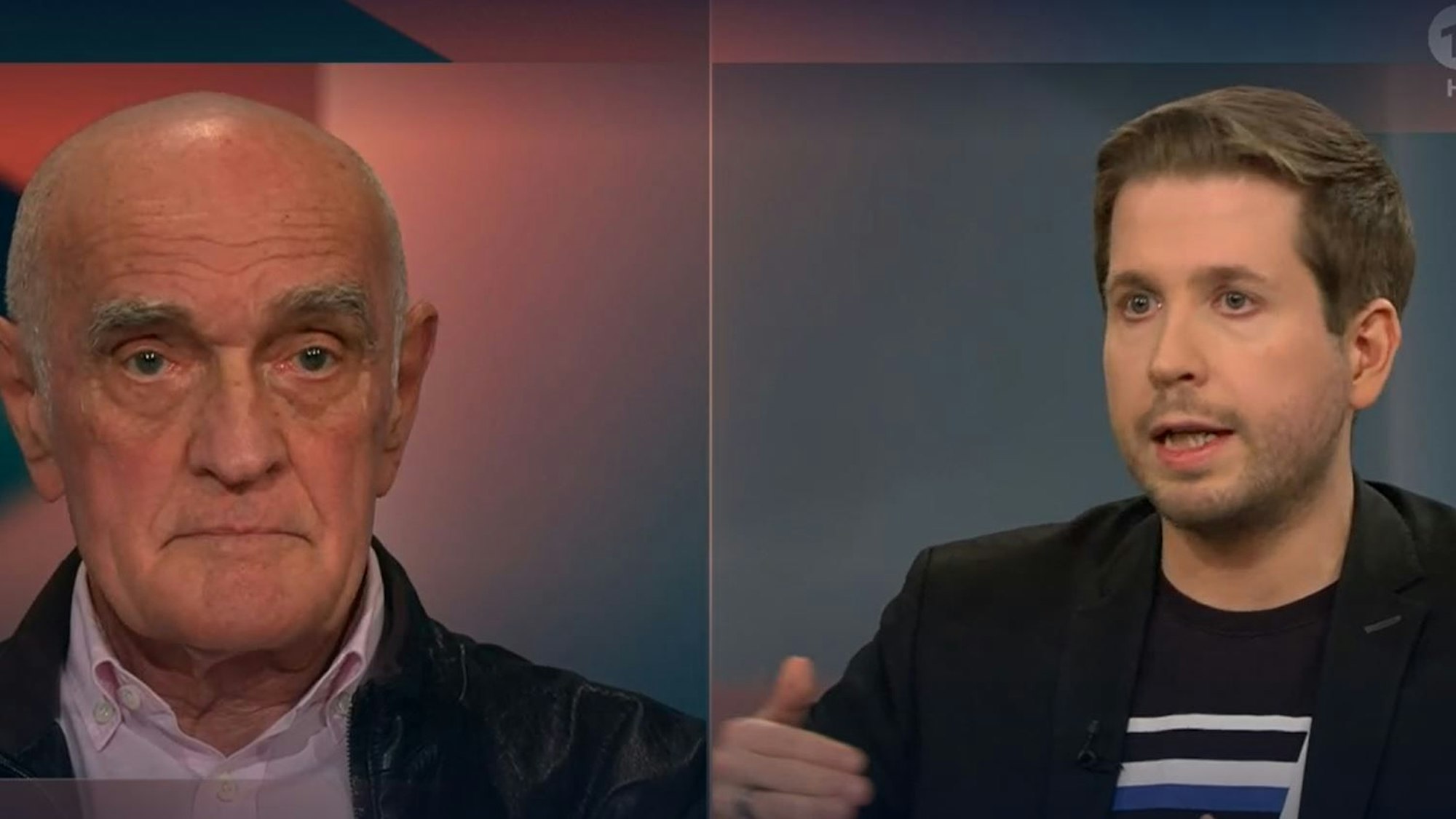 Splitscreen mit Kevin Kühnert und Martin Kind bei „Hart aber fair“.