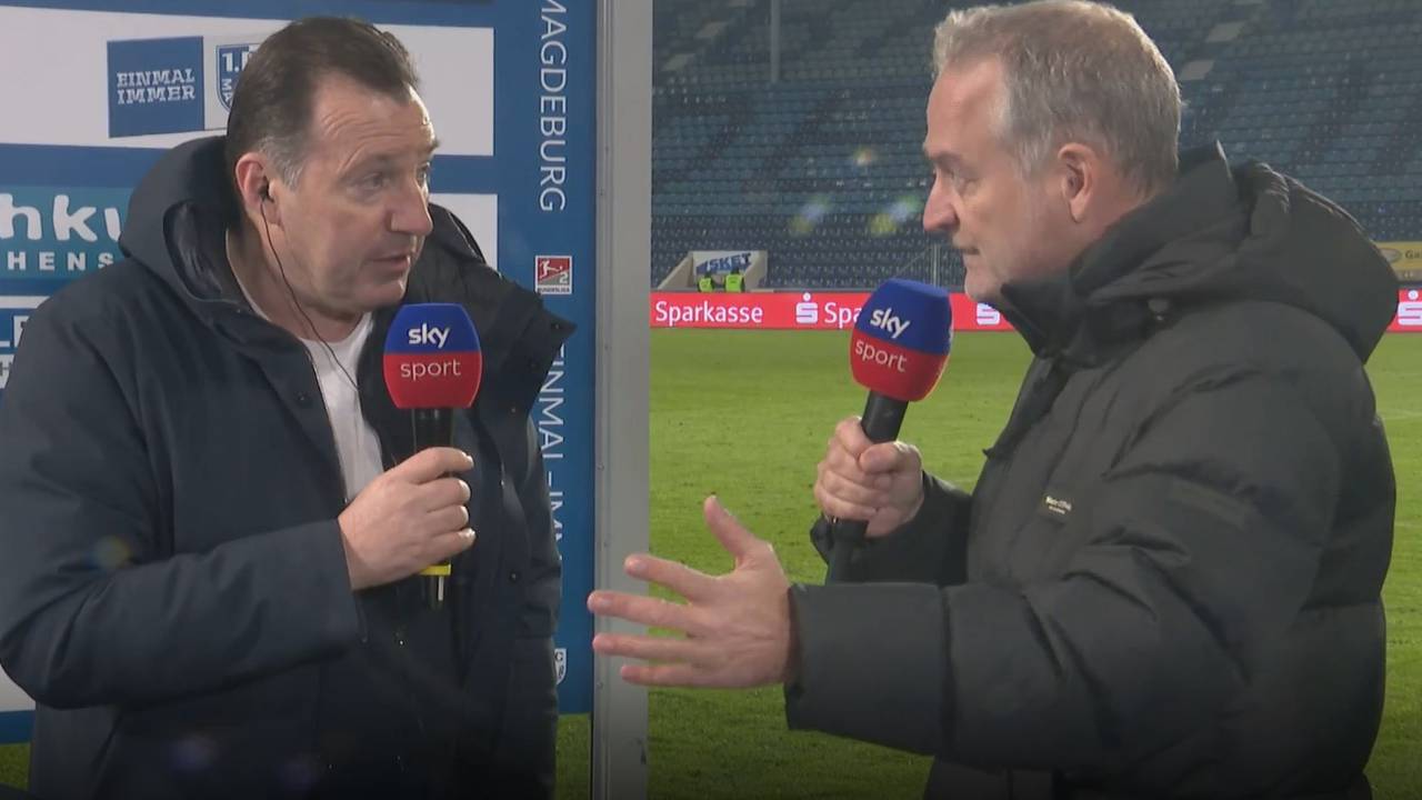 Marc Wilmots im Sky-Interview nach dem Spiel von Schalke 04 beim 1. FC Magdeburg.