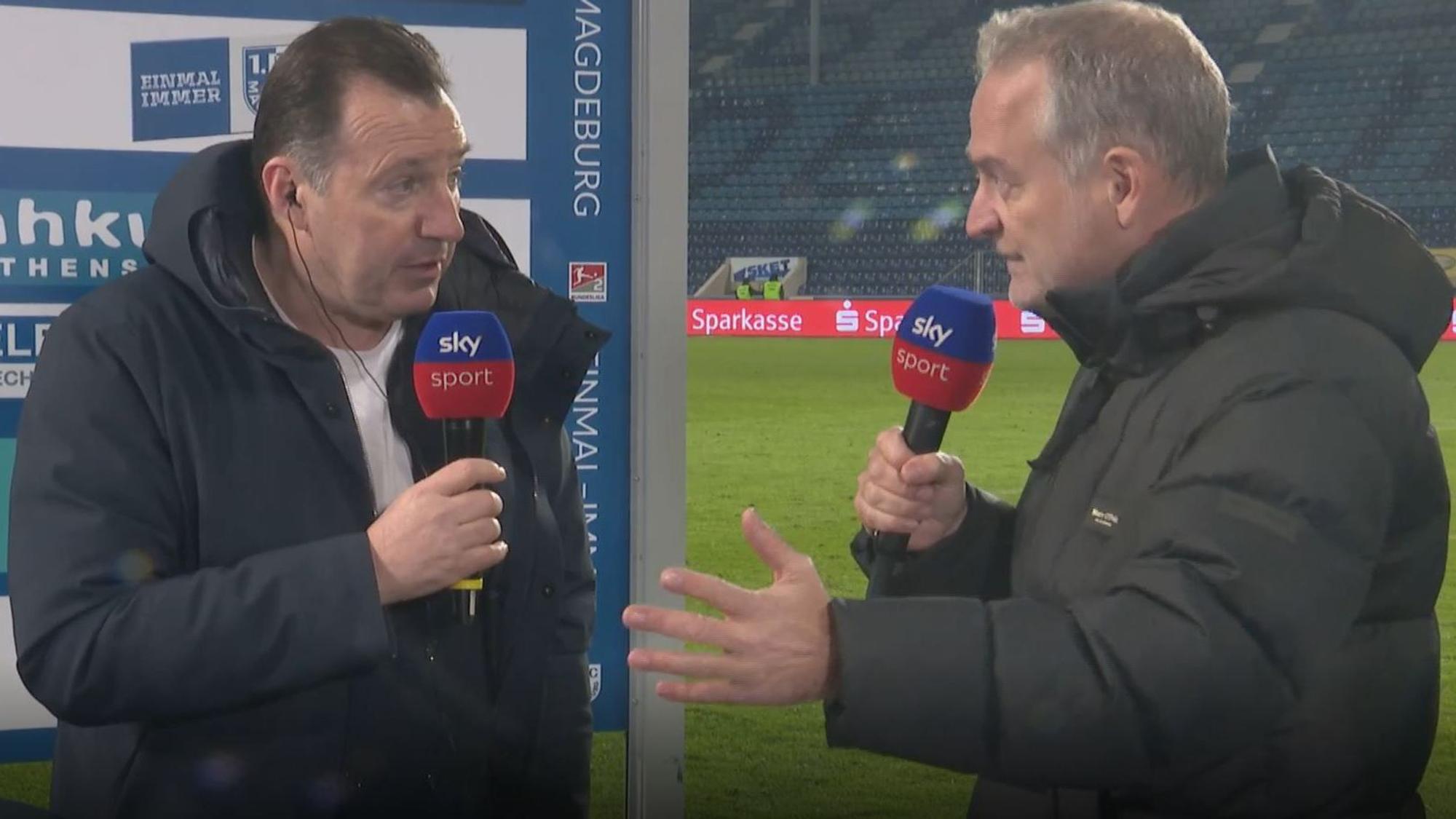 Marc Wilmots im Sky-Interview nach dem Spiel von Schalke 04 beim 1. FC Magdeburg.