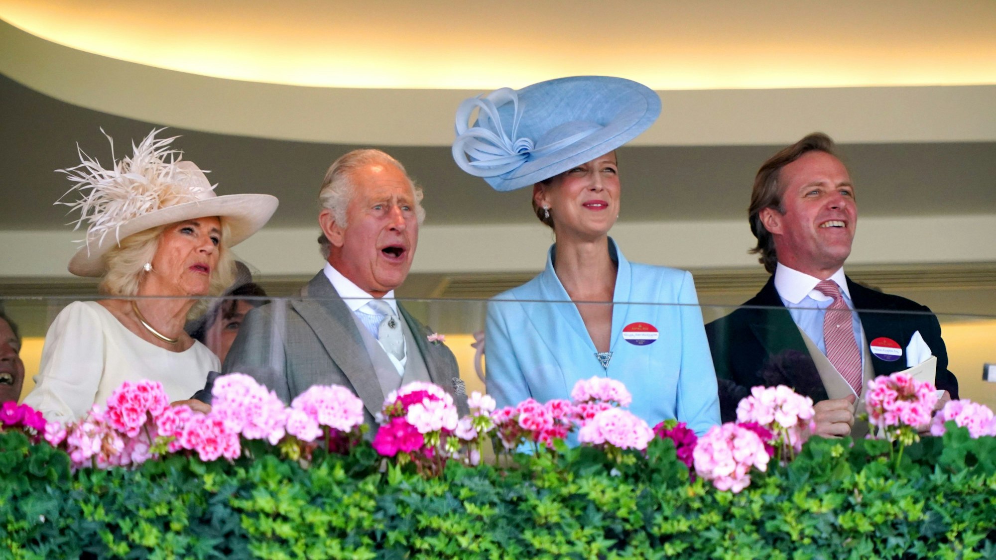 Innige Familienbande: Königin Camilla und König Charles III. mit Lady Gabriella und Thomas Kingston beim Royal Ascot Pferderennen im Juni 2023. Es war der letzte gemeinsame Auftritt der Royals mit Kingston.