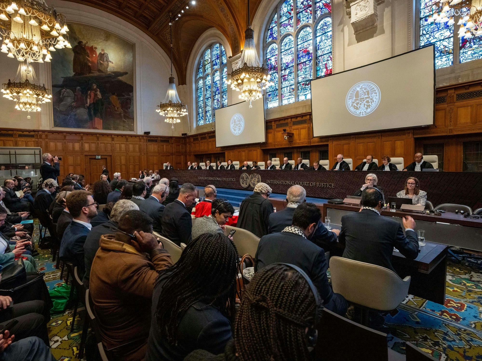 Ein Blick auf das höchste Gericht der Vereinten Nationen zu Beginn einer Anhörung am 19. Februar 2024.